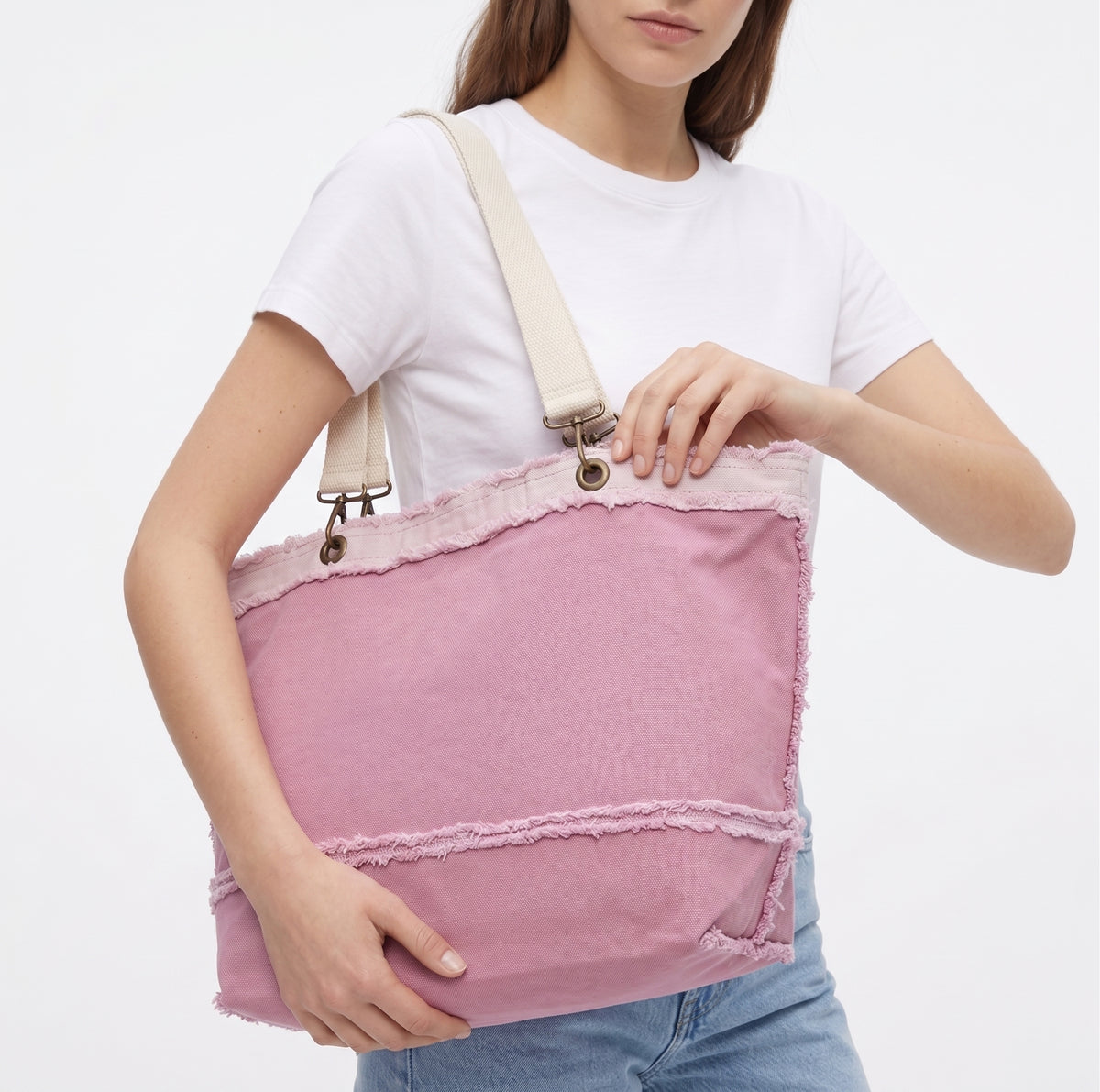 # CS2010 Distressed Washed Denim Pink Tote Bag