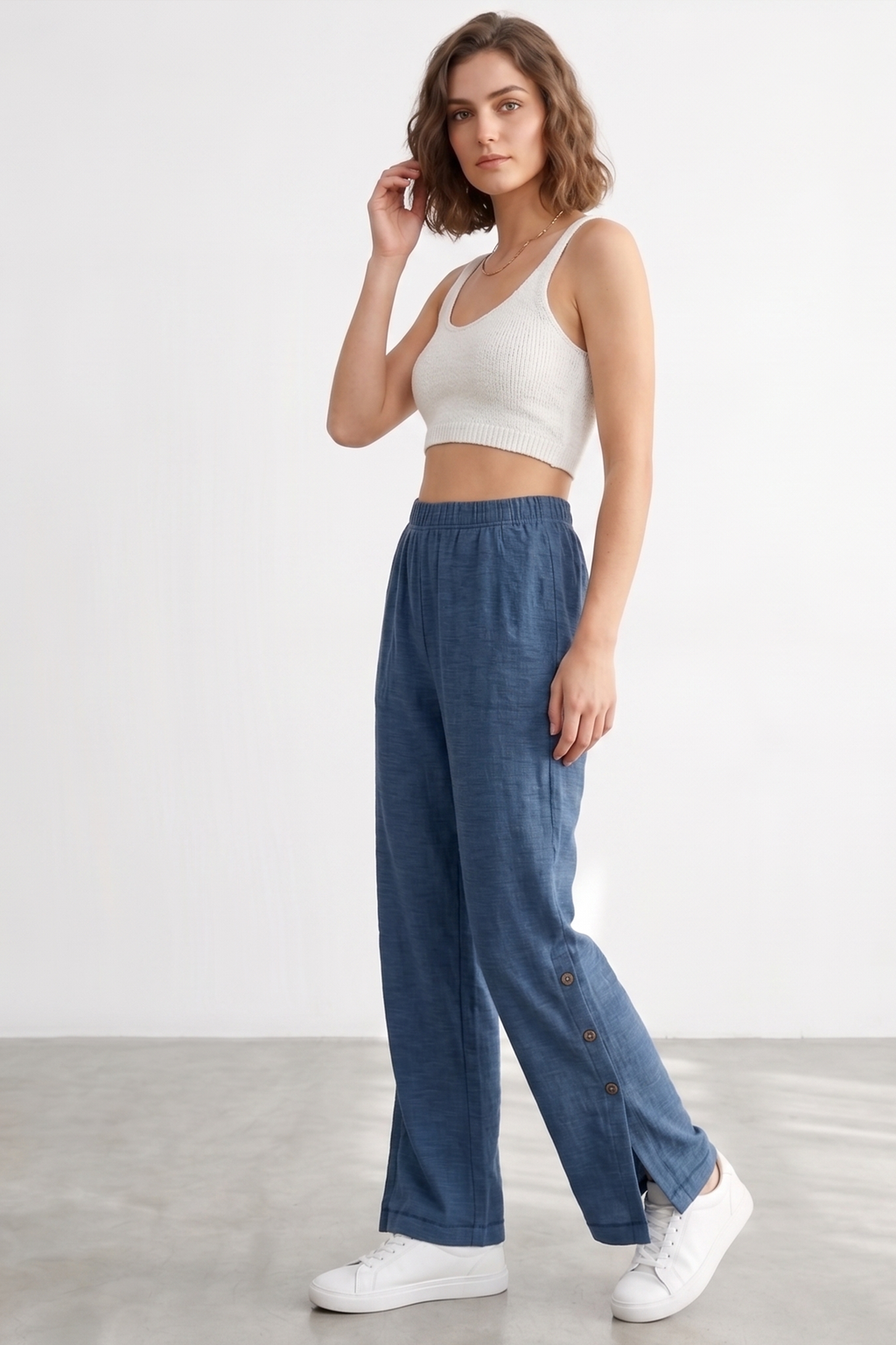 Side Slit Button-Up Cotton Flood Pants | Coastal Street Chic