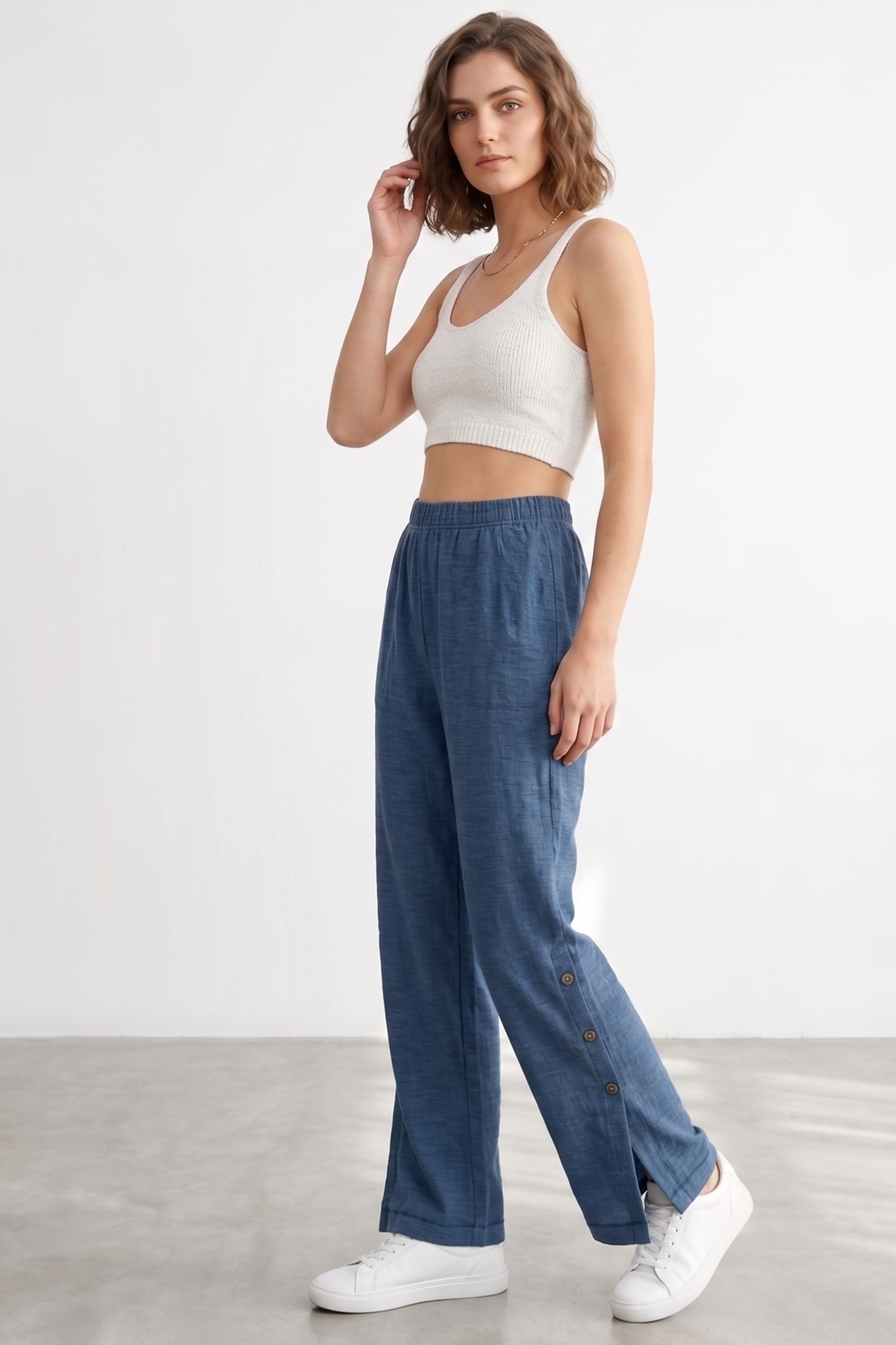 Side Slit Button-Up Cotton Flood Pants | Coastal Street Chic