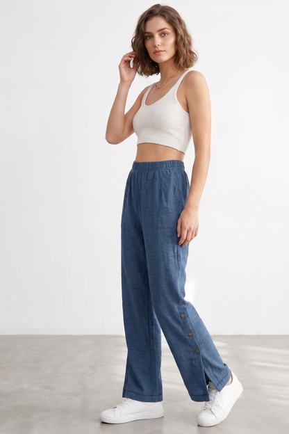 Side Slit Button-Up Cotton Flood Pants | Coastal Street Chic