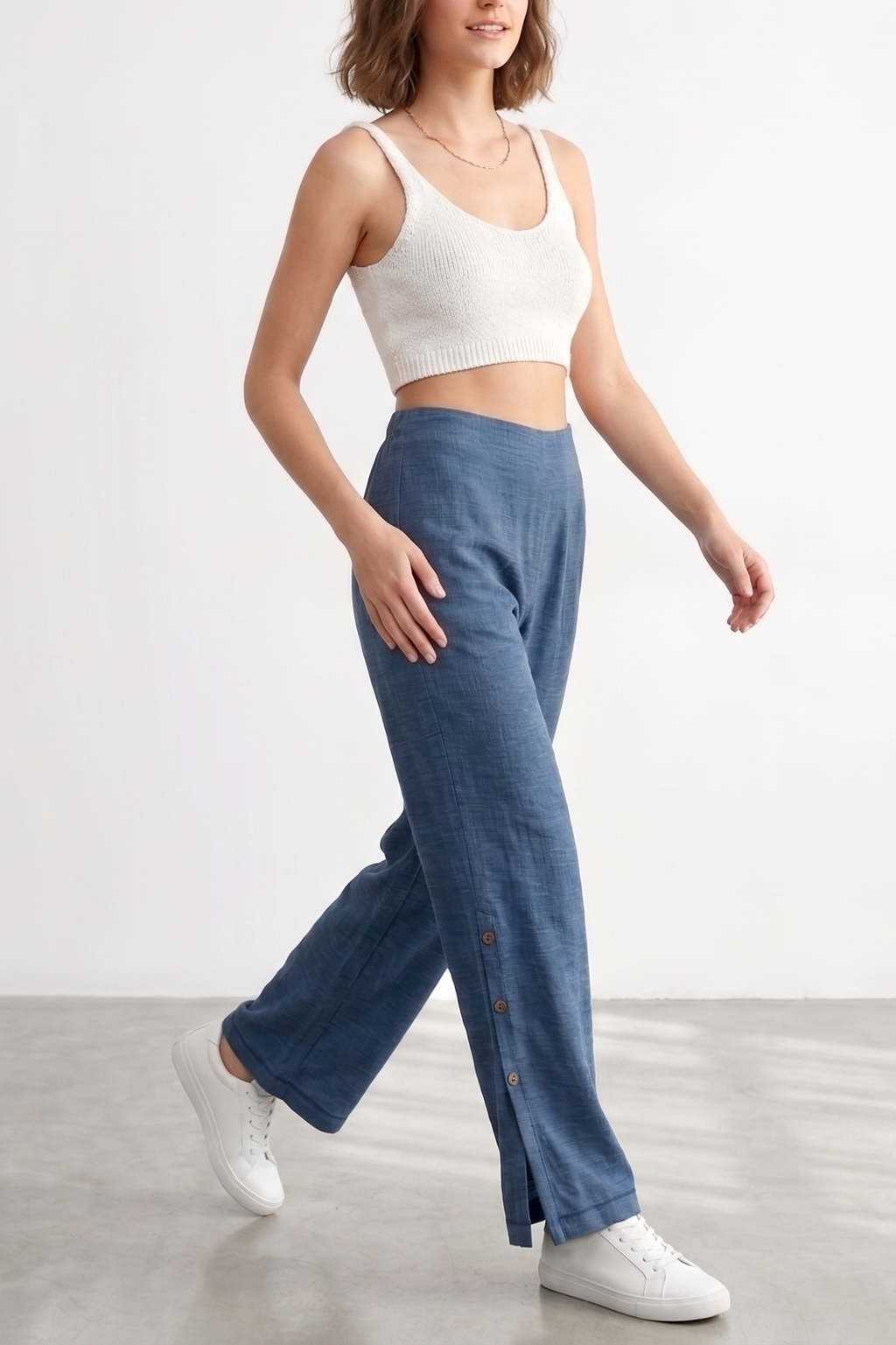 Side Slit Button-Up Cotton Flood Pants | Coastal Street Chic