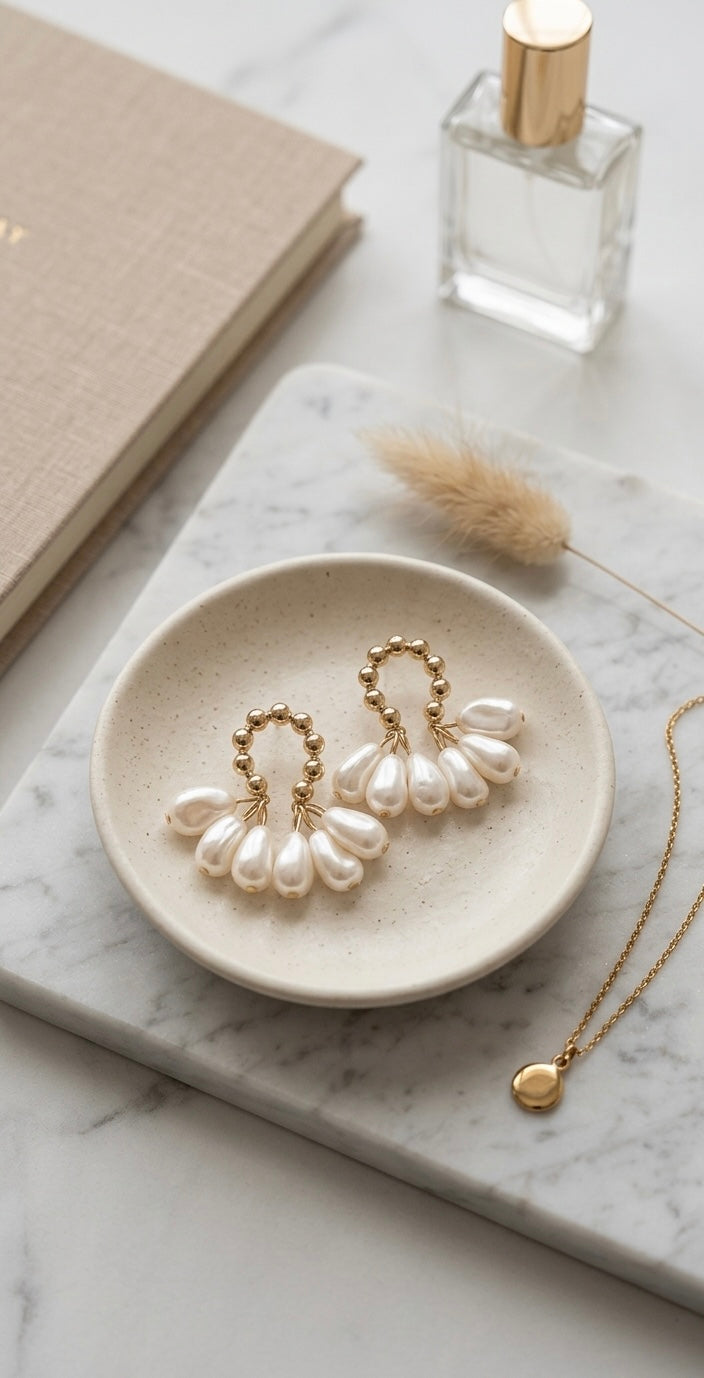 The Nebula Fan – Vintage Teardrop Pearl Drop Earrings