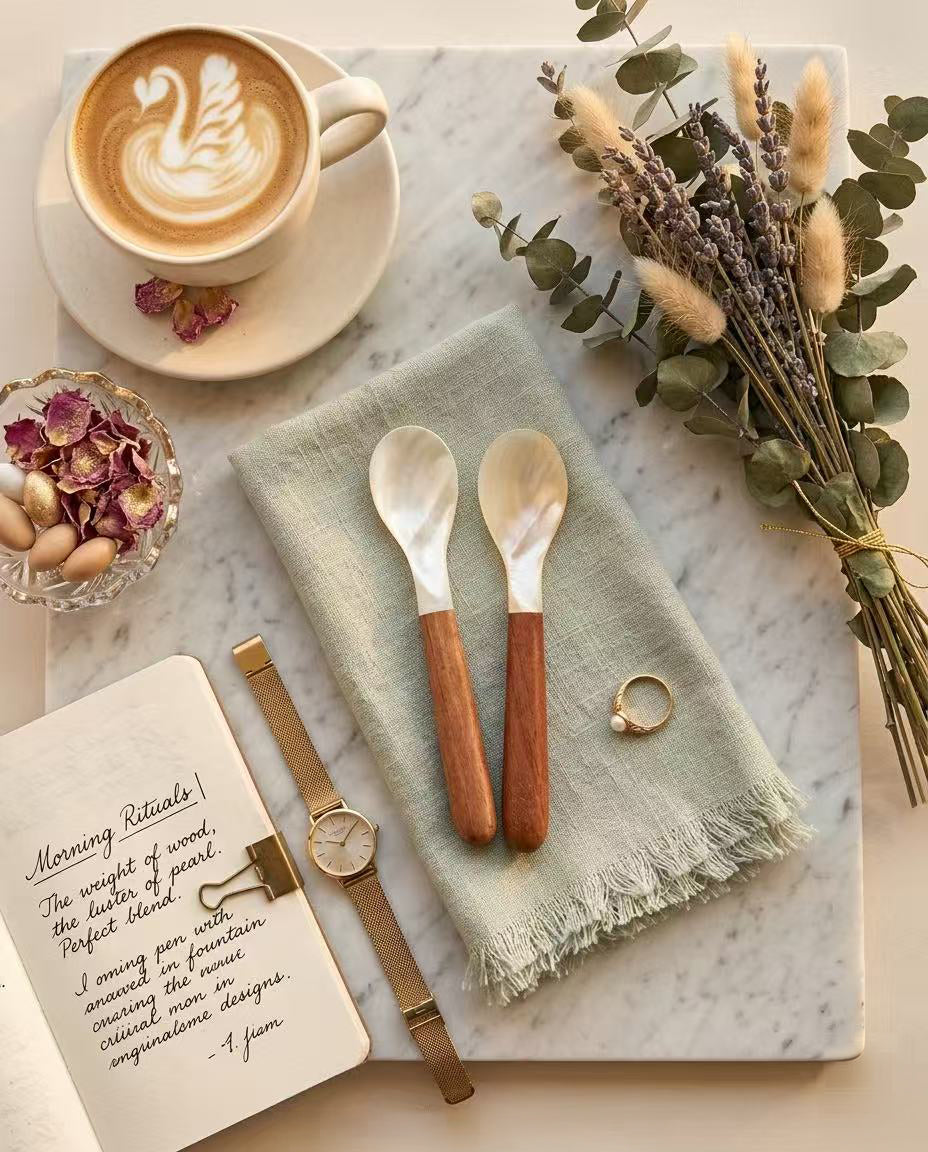 The "Daily Rituals" Mother of Pearl & Wood Spoon Set