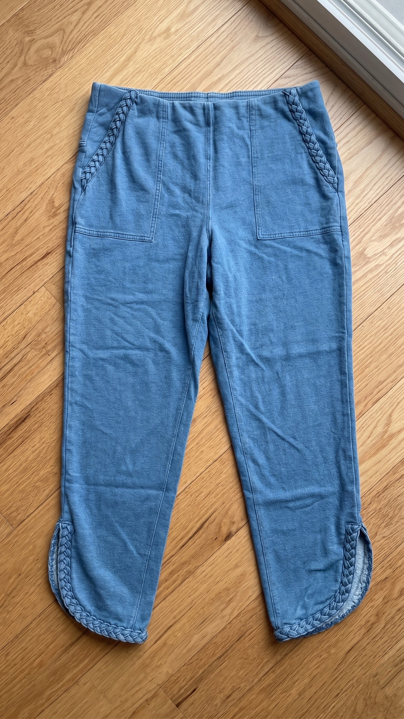 Braided Trim Soft Knit Denim Pull-On Ankle Pants – Indigo Wash