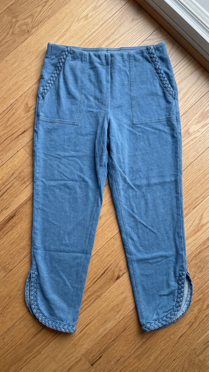 Braided Trim Soft Knit Denim Pull-On Ankle Pants – Indigo Wash