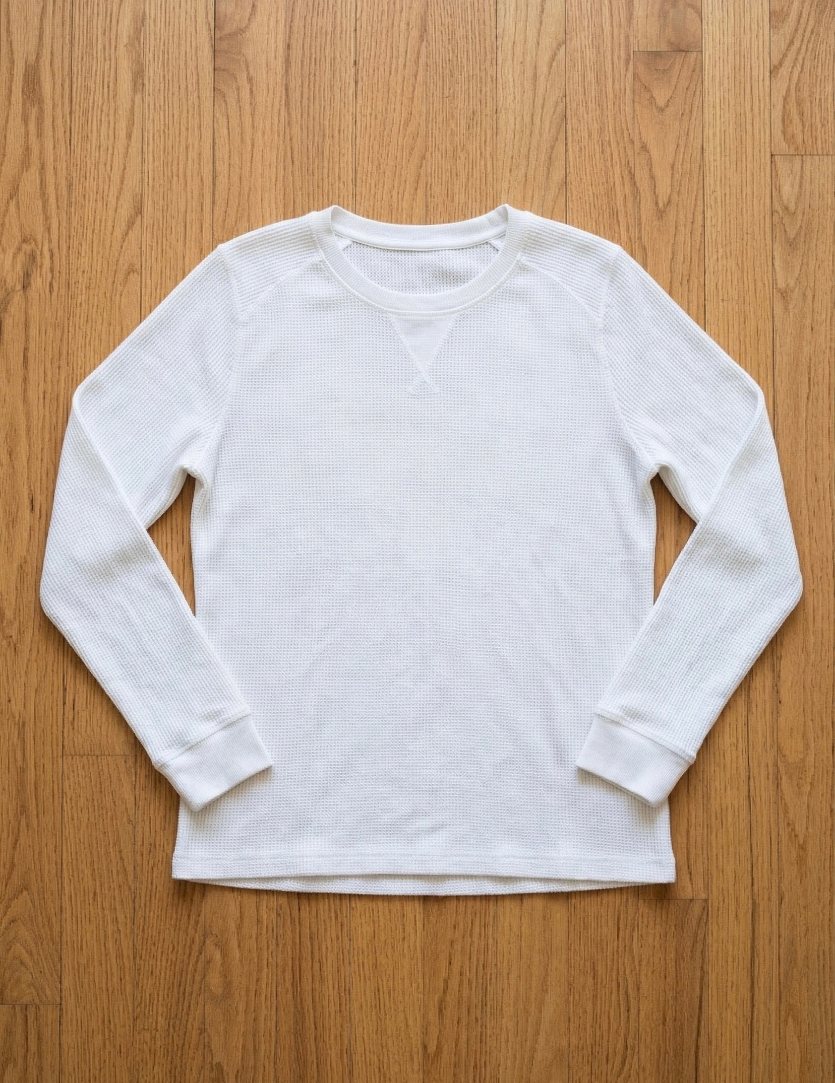 Charcoal Waffle-Knit Thermal Long Sleeve T-Shirt Crew Neck 80% Cotton Blend