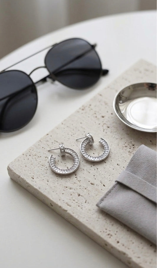 The "Star Ring" Baguette C-Hoops | 925 Silver & 18K Gold Plated