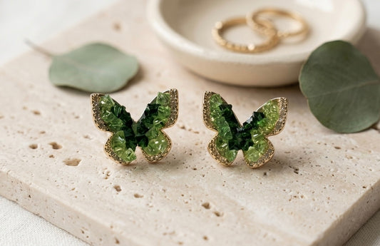 Aura Emerald Butterfly Zircon Studs – Gold Plated