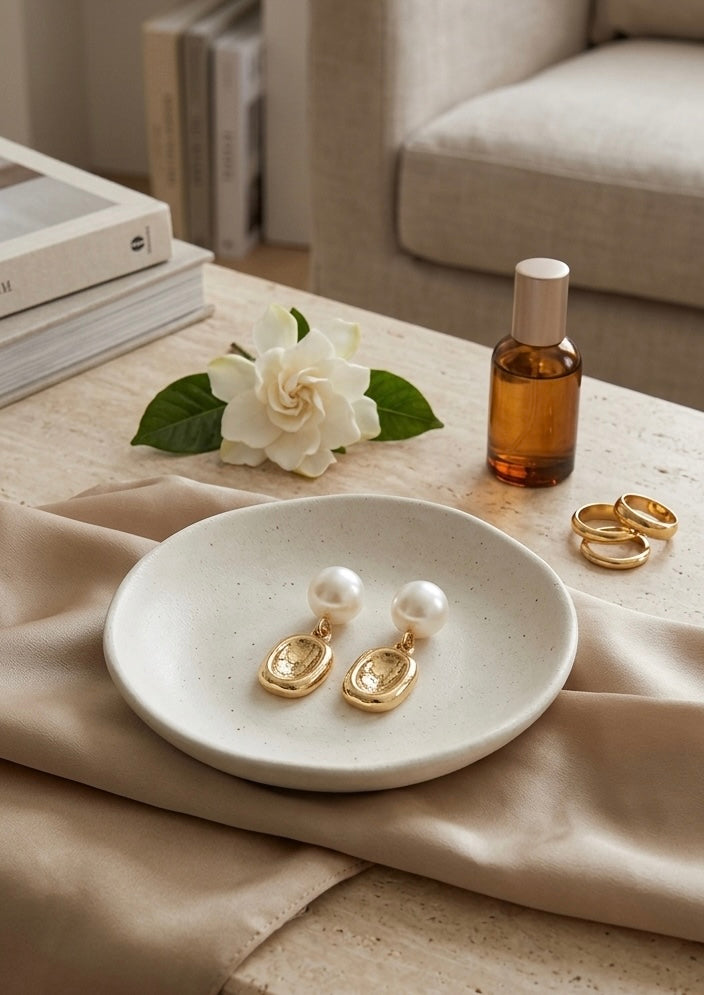 "Odette" French Baroque Textured Gold & Pearl Drop Earrings