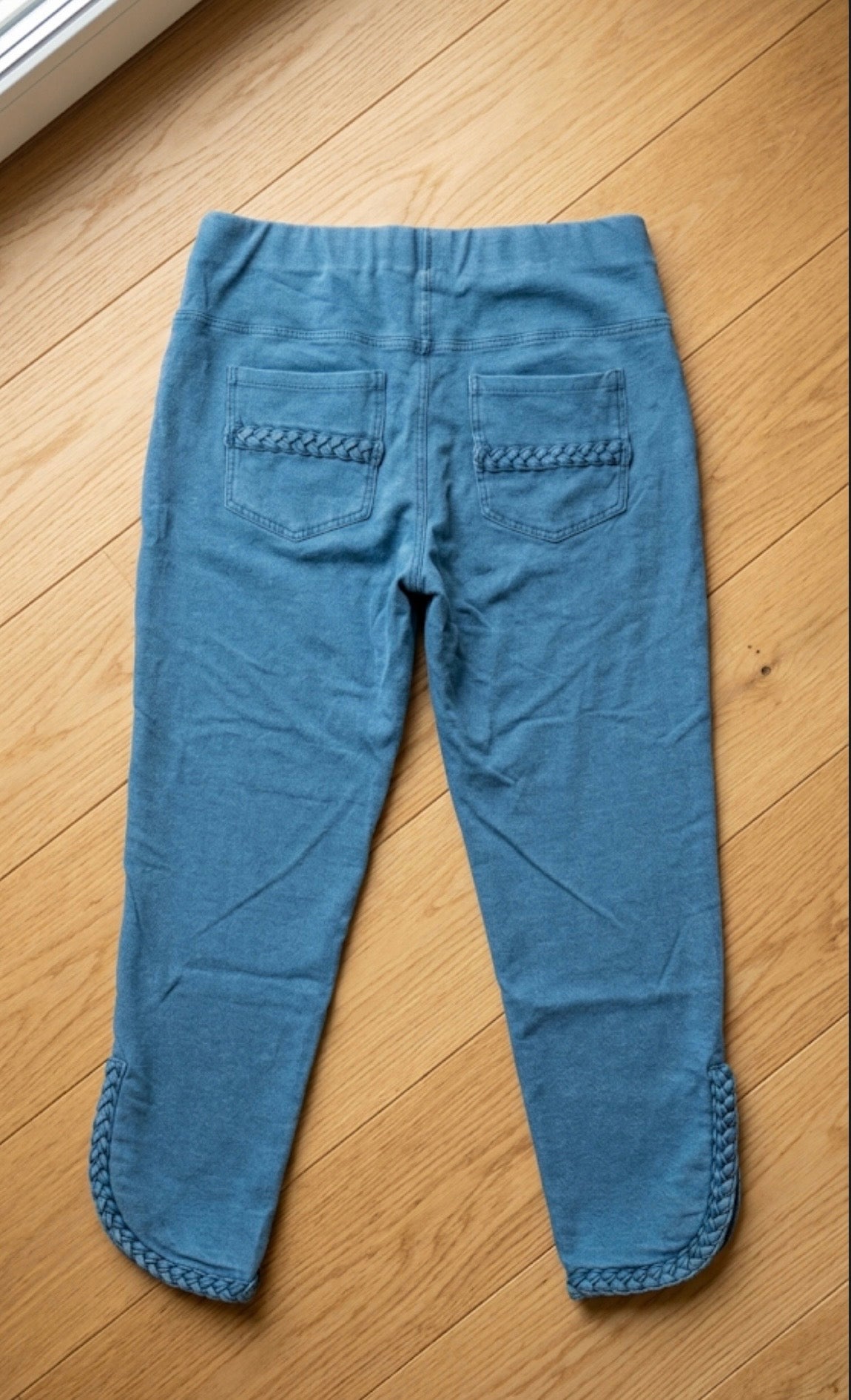 Braided Trim Soft Knit Denim Pull-On Ankle Pants – Indigo Wash