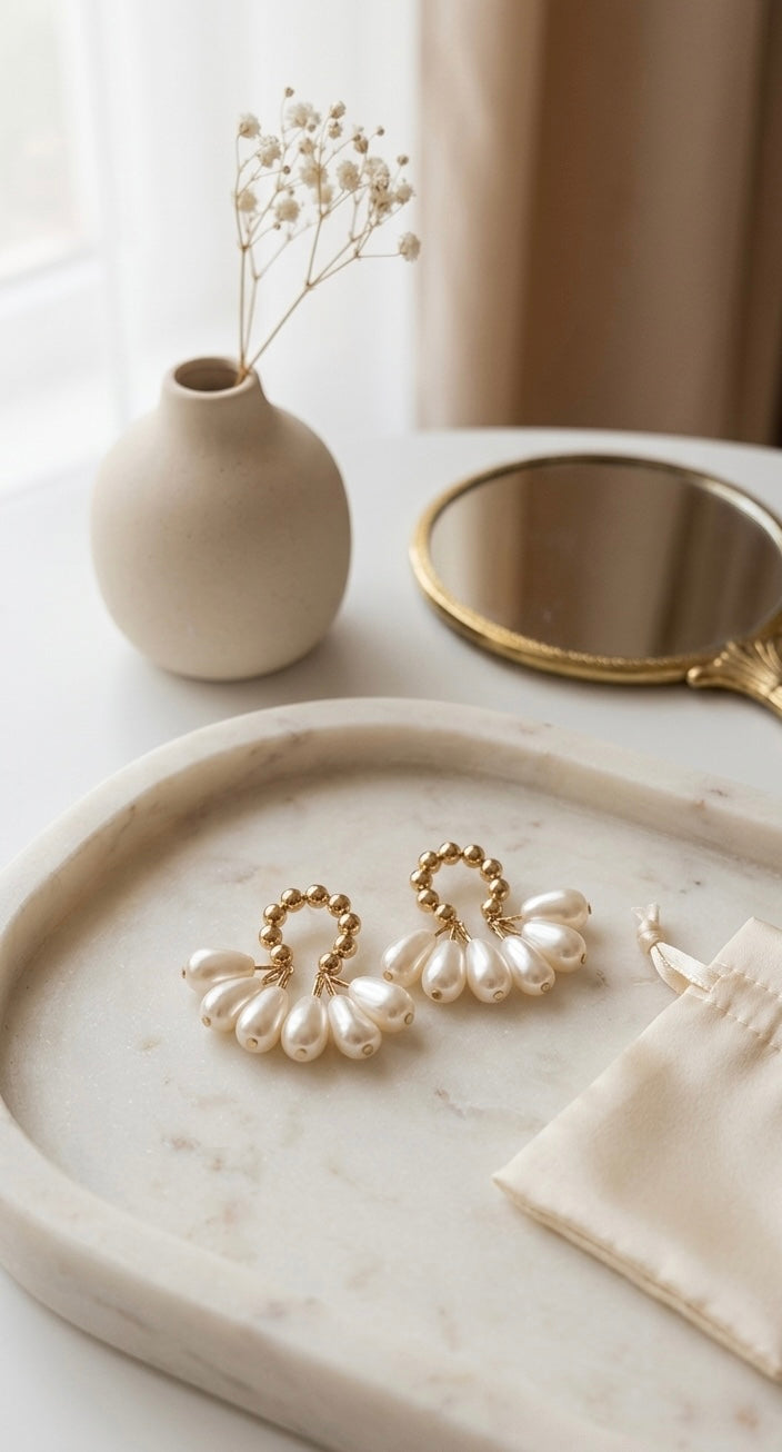 The Nebula Fan – Vintage Teardrop Pearl Drop Earrings