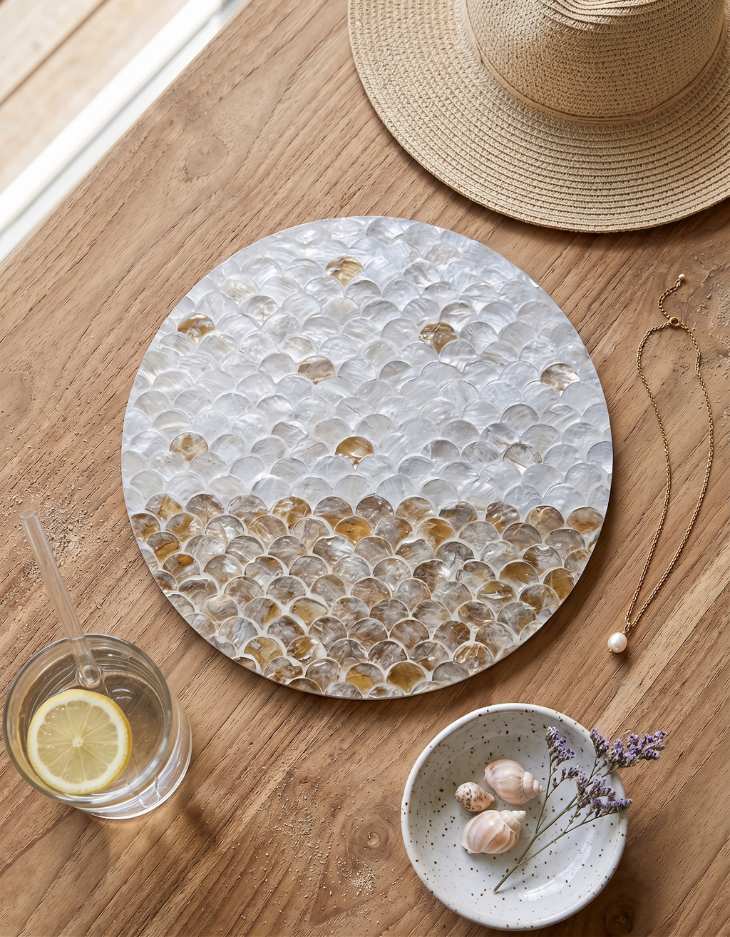 The Sunrise Shell Placemat | Iridescent Mother of Pearl Charger (30cm)