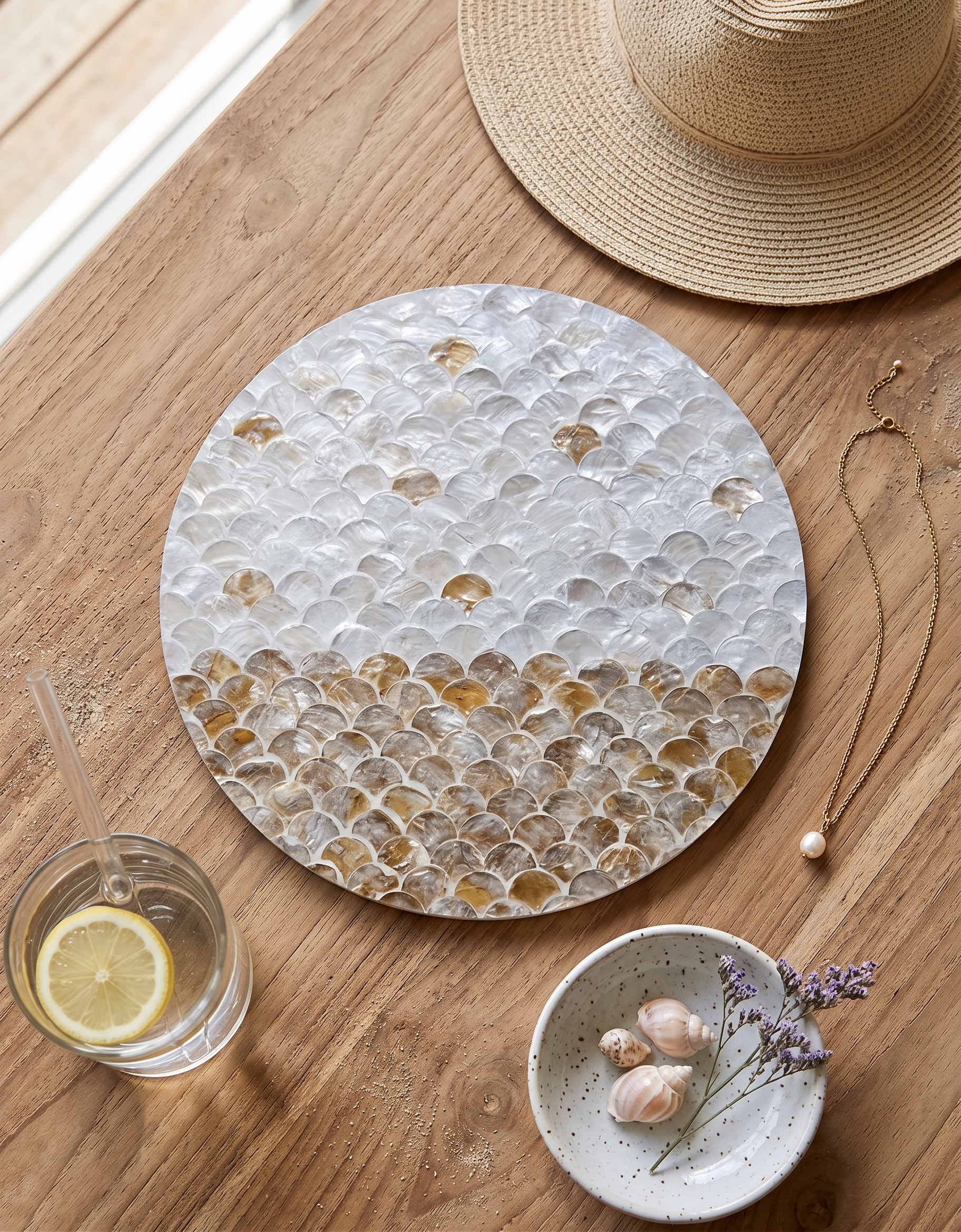 The Sunrise Shell Placemat | Iridescent Mother of Pearl Charger (30cm)
