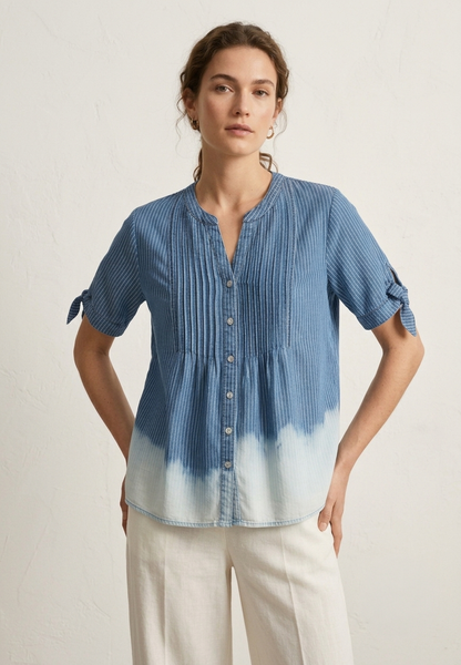 Ocean Breeze Striped Dip-Dye Pintuck Blouse