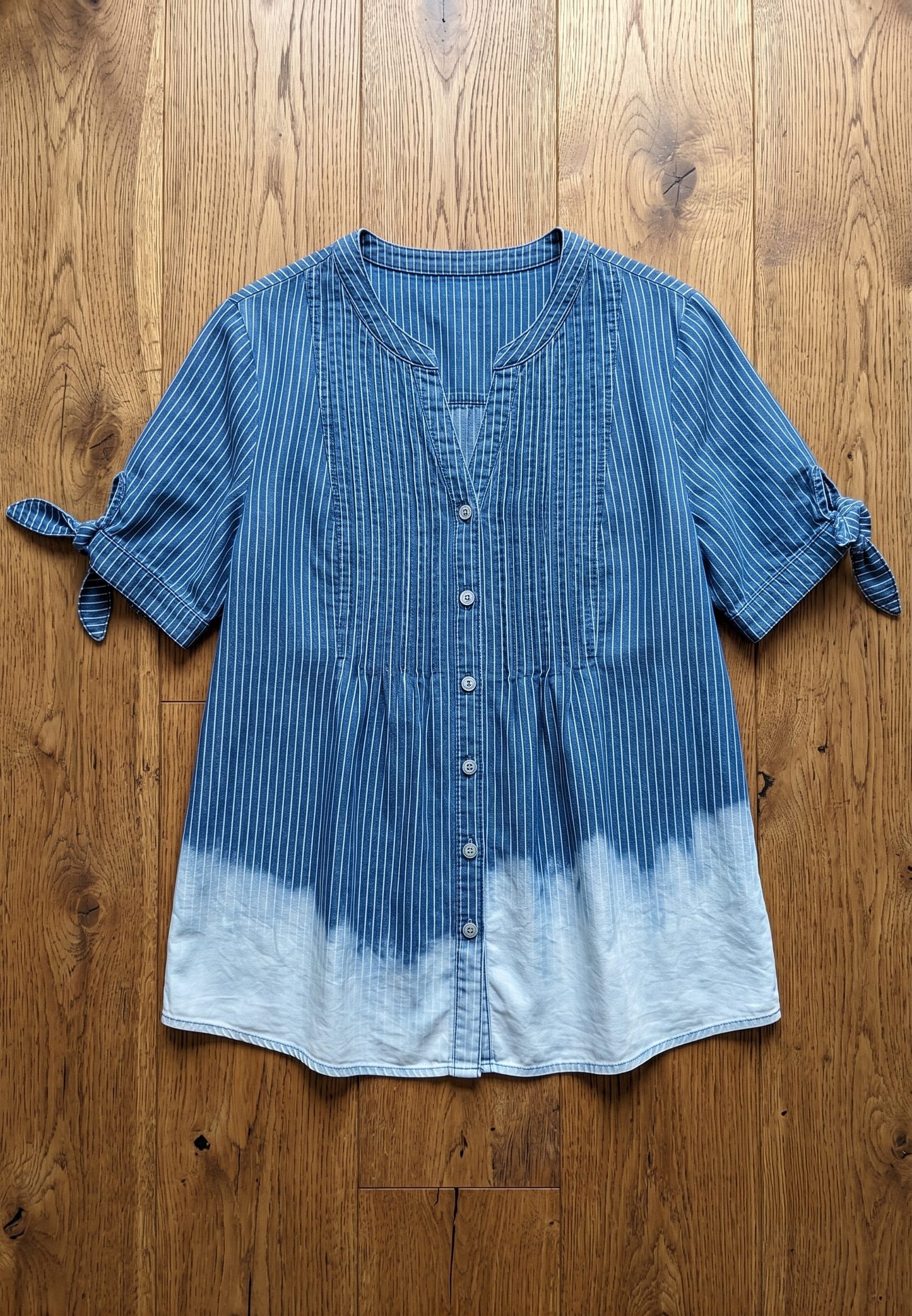 Ocean Breeze Striped Dip-Dye Pintuck Blouse