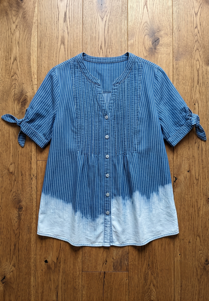 Ocean Breeze Striped Dip-Dye Pintuck Blouse