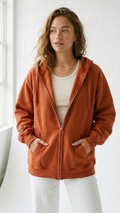 Tangerine Dream: Ultra-Cozy Women's Oversized Orange Zip-Up Hoodie