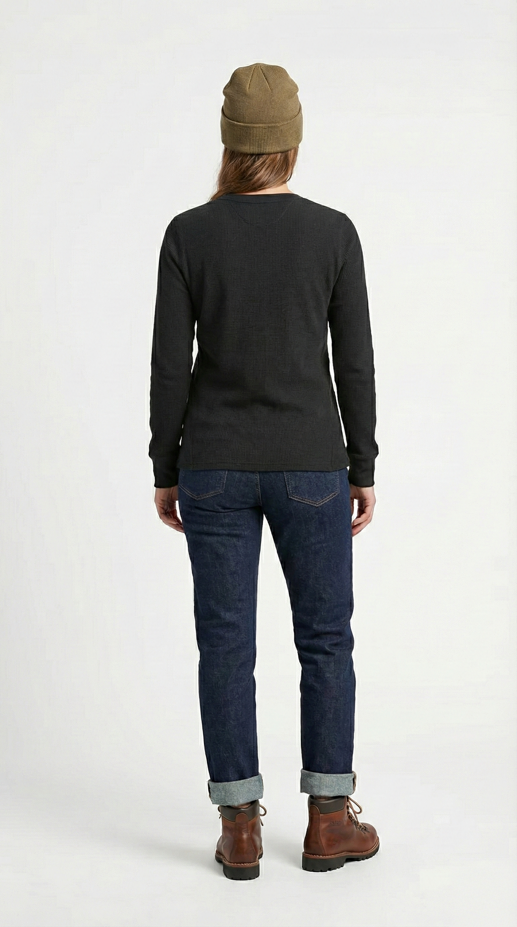 Unisex Heavyweight Waffle Knit Thermal Crewneck - Black (80% Cotton / 20% Poly)