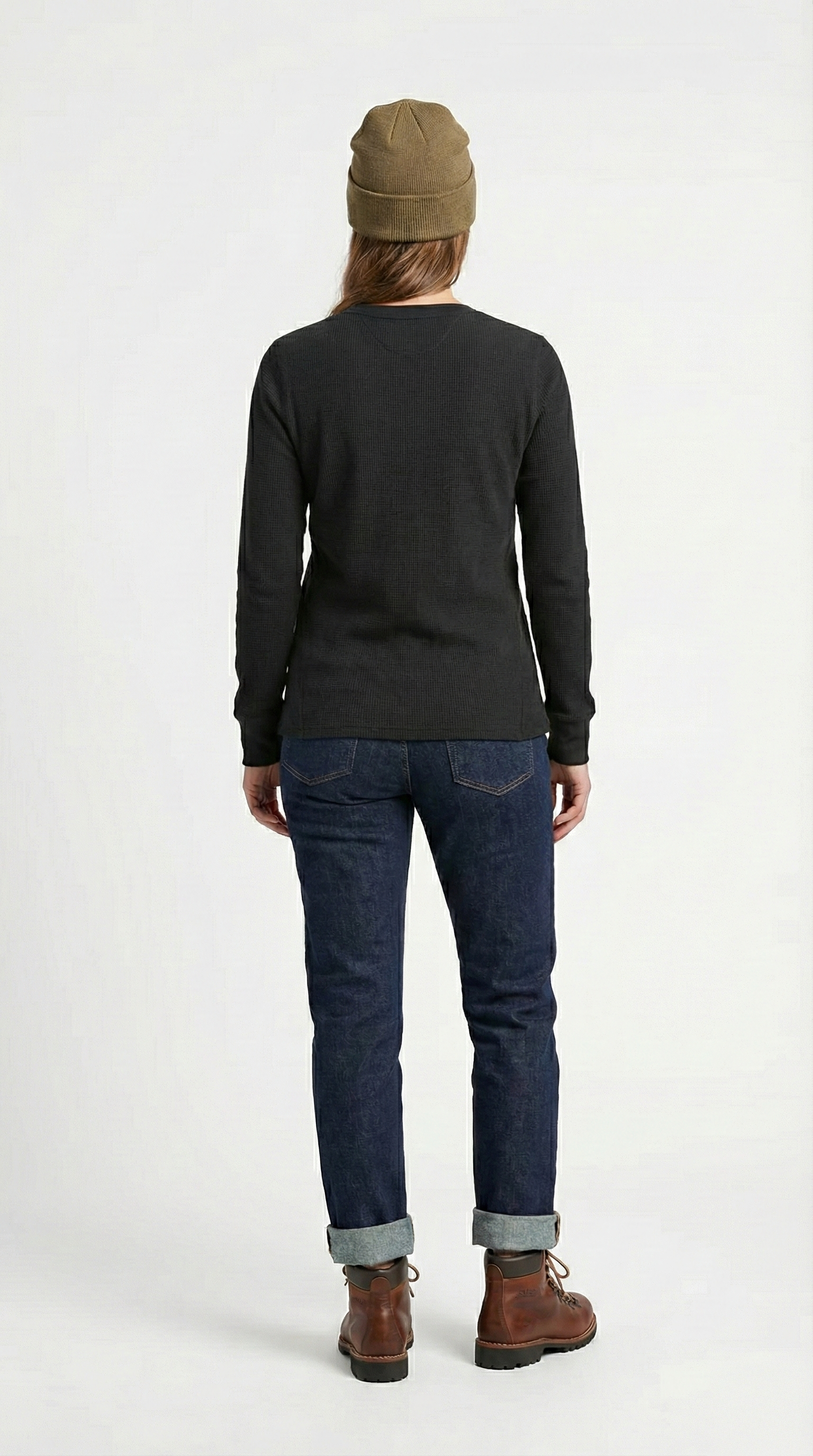 Unisex Heavyweight Waffle Knit Thermal Crewneck - Black (80% Cotton / 20% Poly)