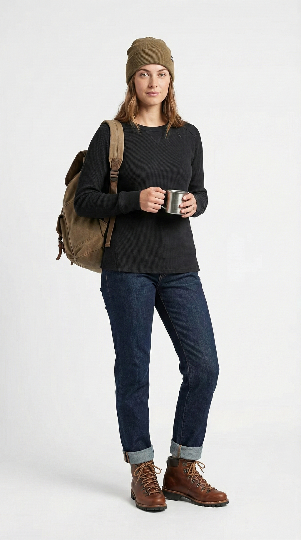 Unisex Heavyweight Waffle Knit Thermal Crewneck - Black (80% Cotton / 20% Poly)