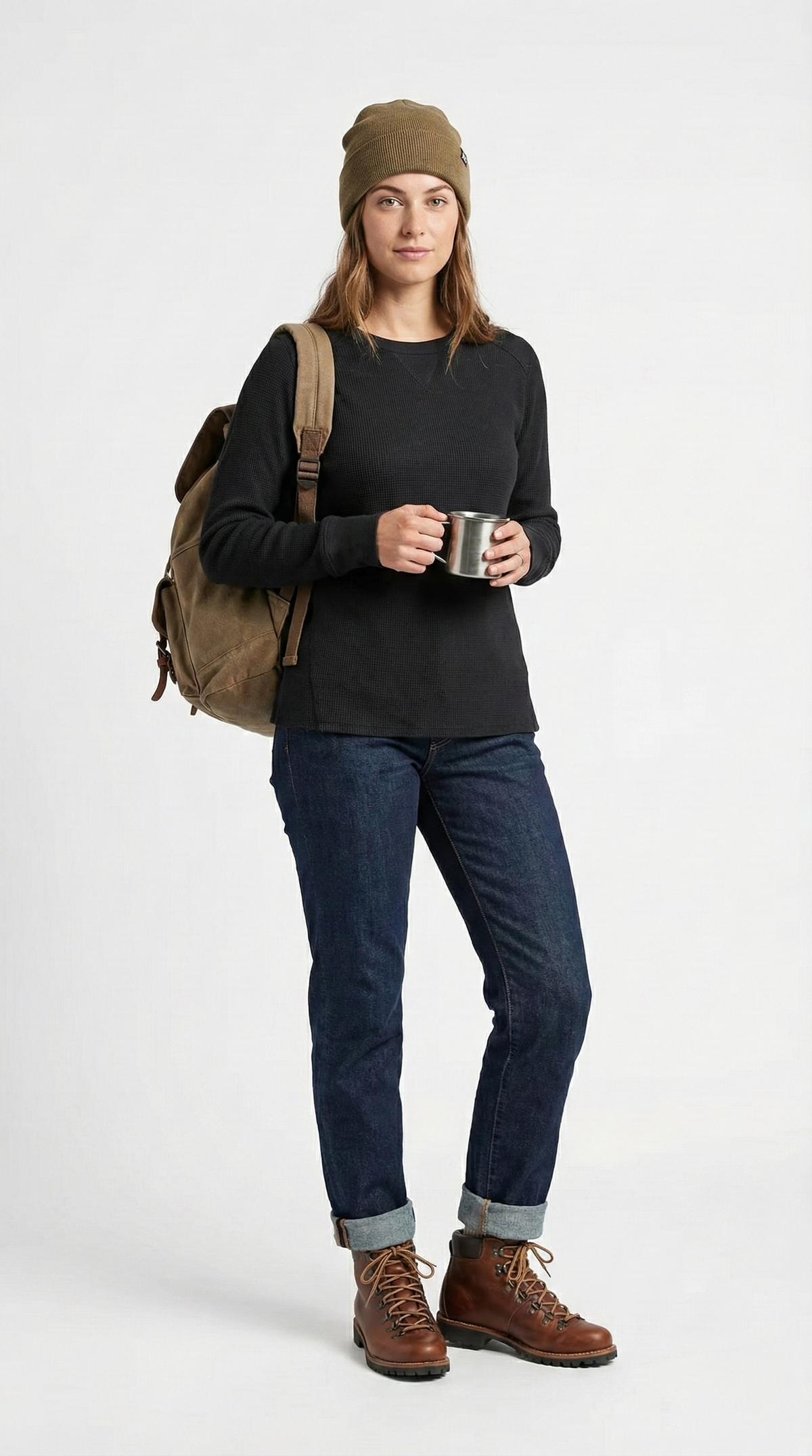 Unisex Heavyweight Waffle Knit Thermal Crewneck - Black (80% Cotton / 20% Poly)