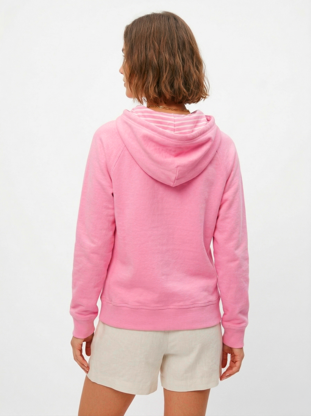 The Essential Cozy Pink Fleece Hoodie with Sweet Striped Hood Lining