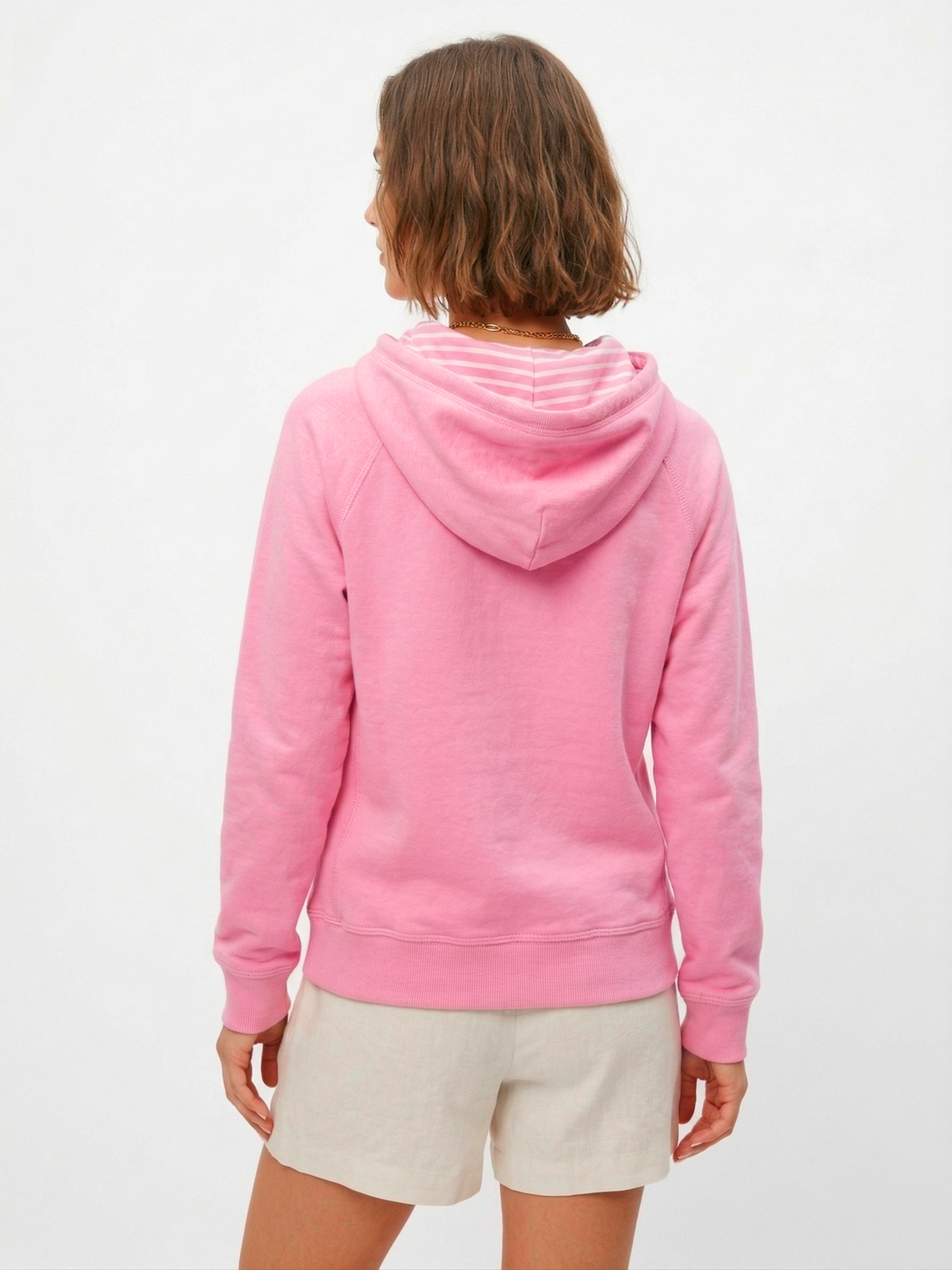 The Essential Cozy Pink Fleece Hoodie with Sweet Striped Hood Lining