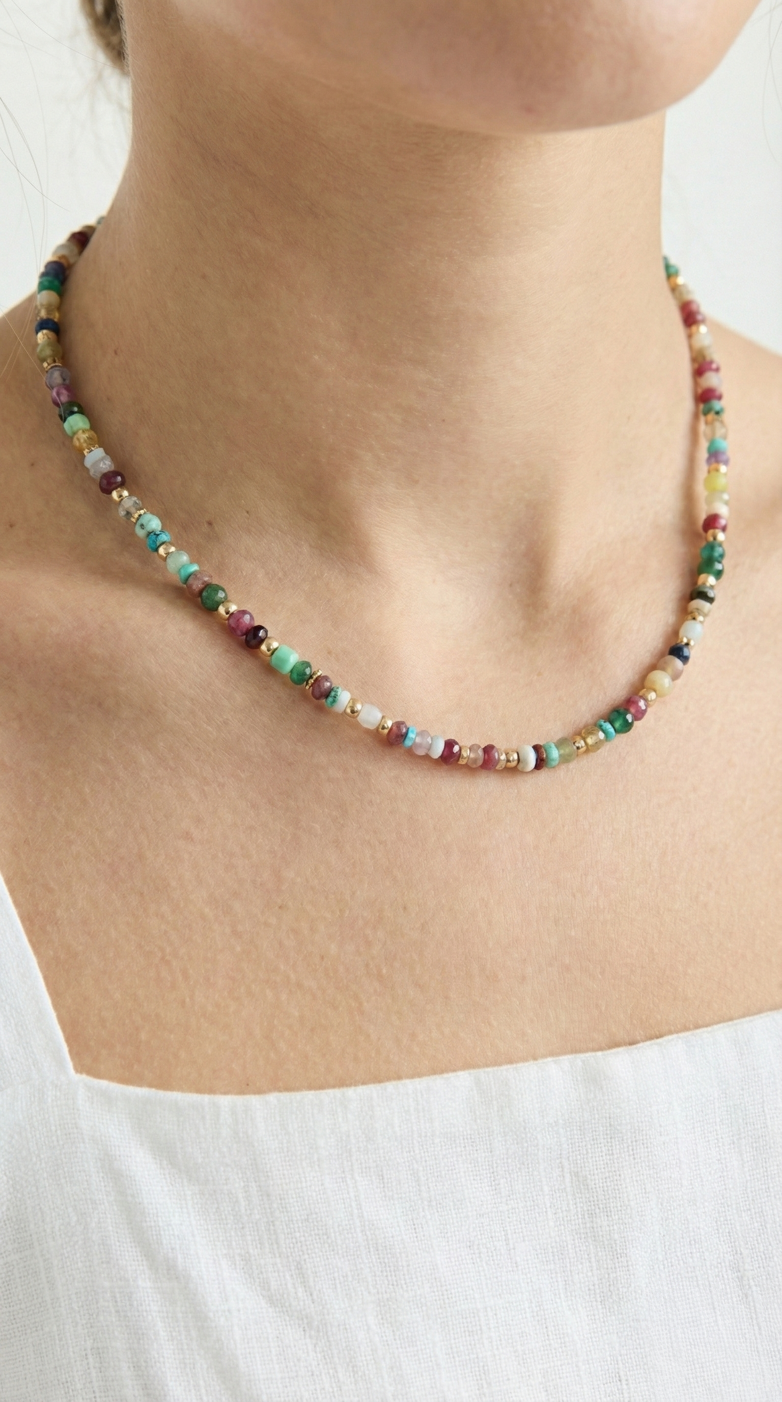 The Sunset Confetti Beaded Necklace | Multi-Color Gemstone Layering Choker