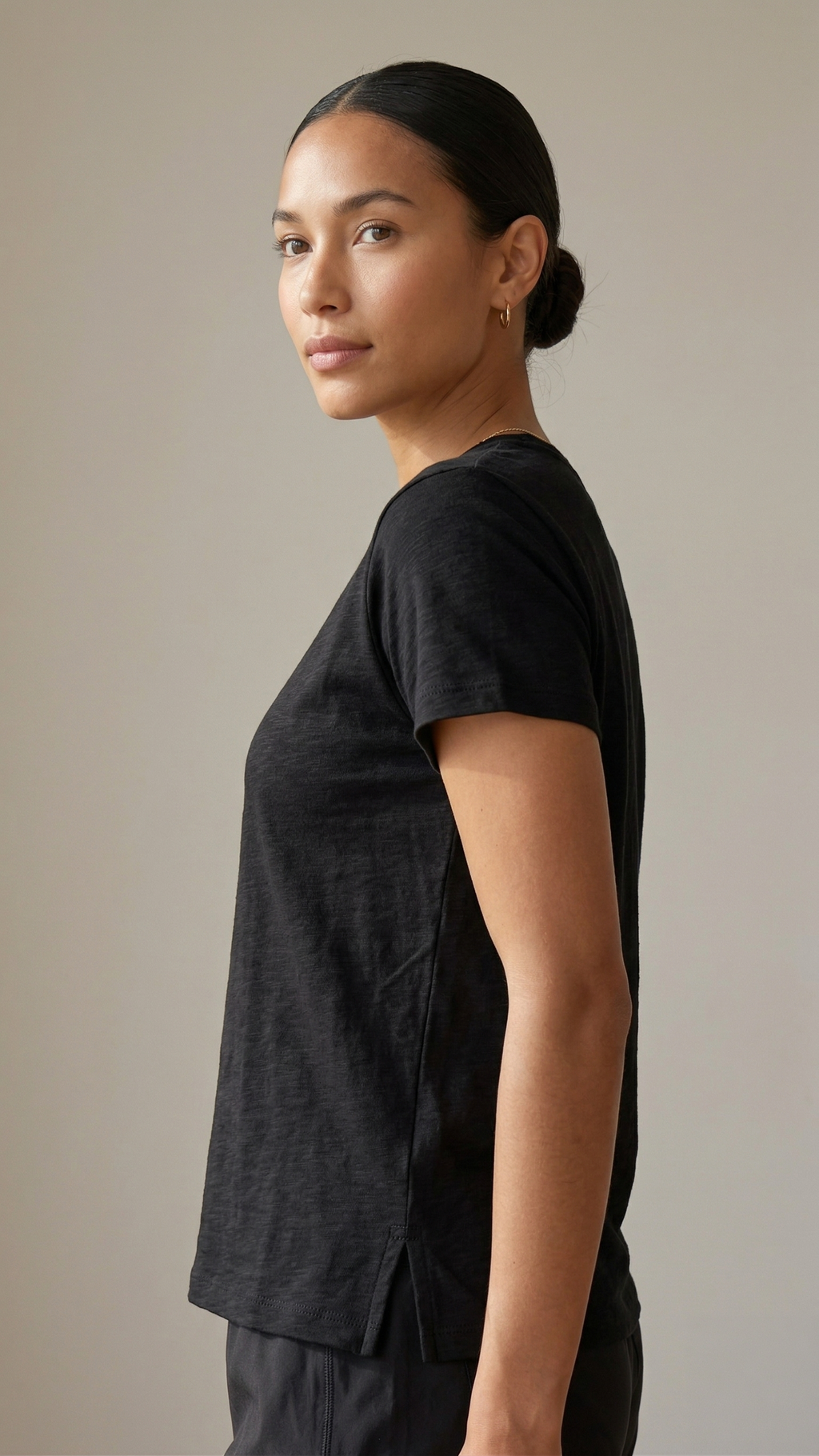 The Everyday Side-Slit Black Tee | 100% Soft-Touch Cotton