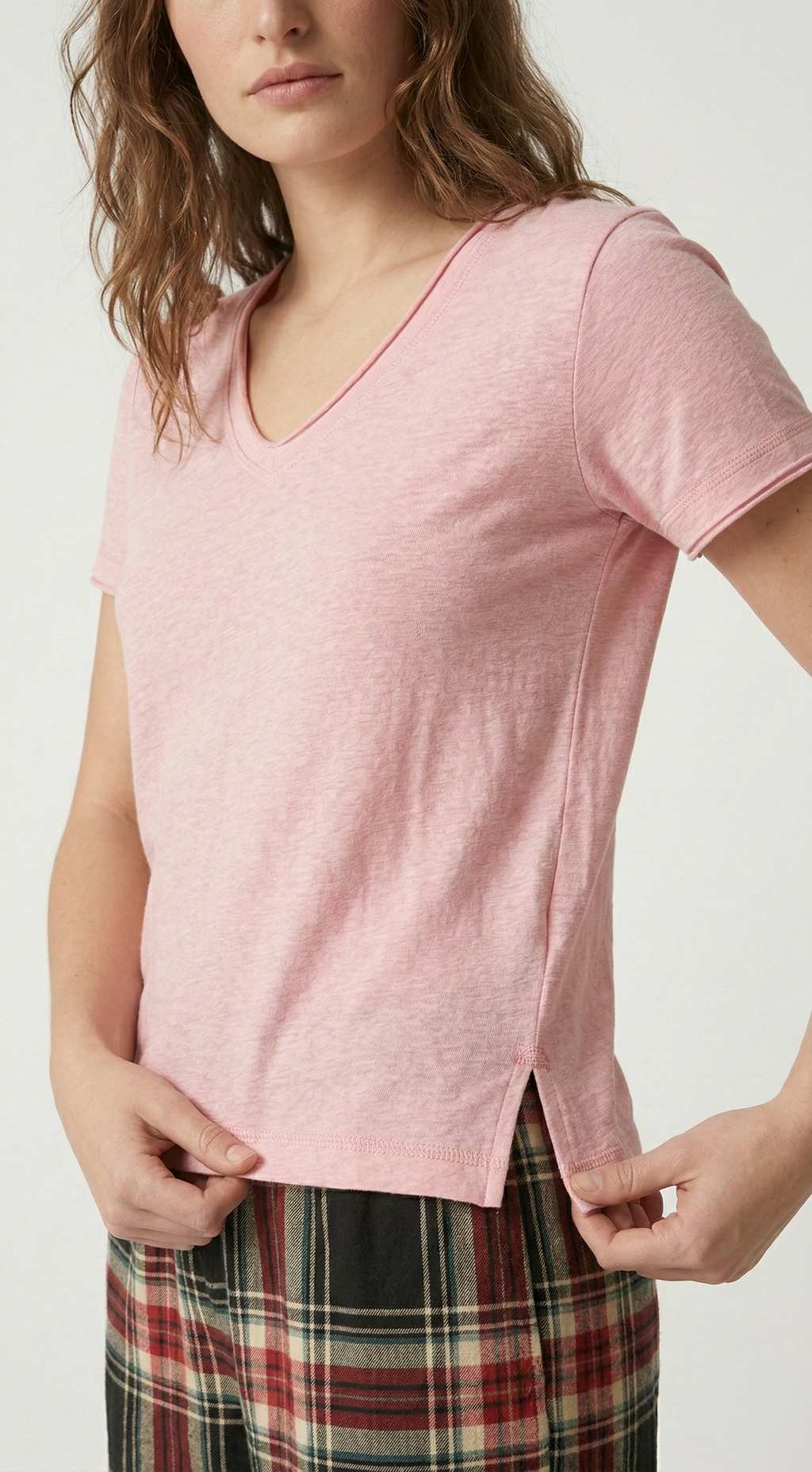 Everyday Effortless V-Neck Tee - 100% Cotton -Petal