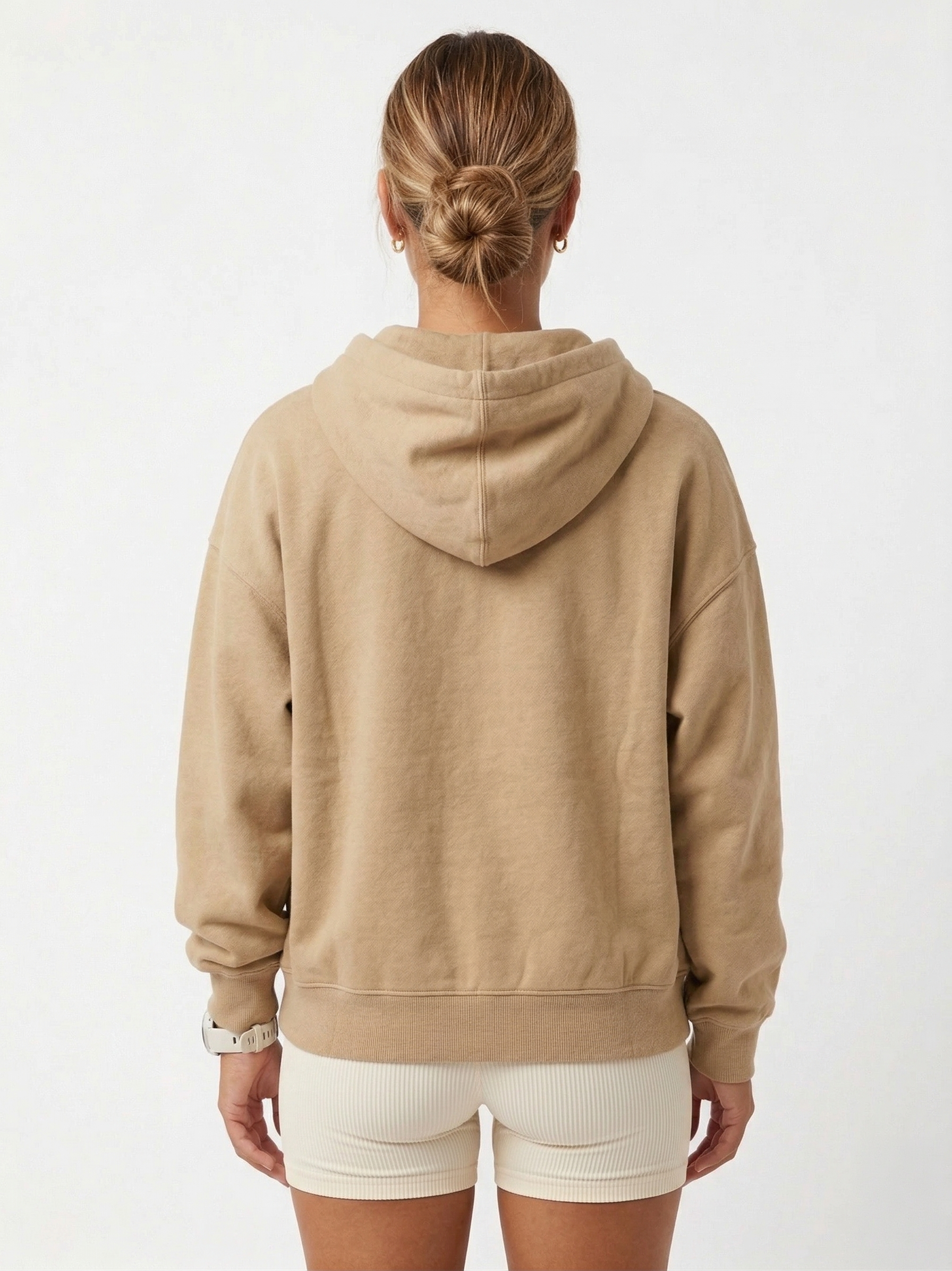 Oversized Khaki Half-Zip Fleece Hoodie | Sport Chic Cotton Blend