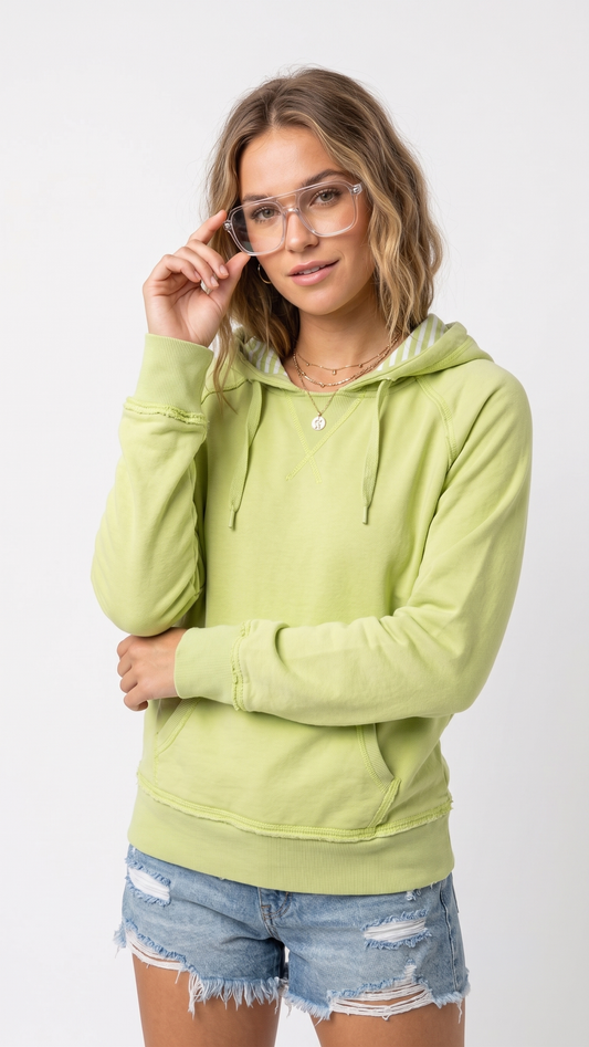 7850 Ladies' Jersey Striped Hoodie - Apple Green