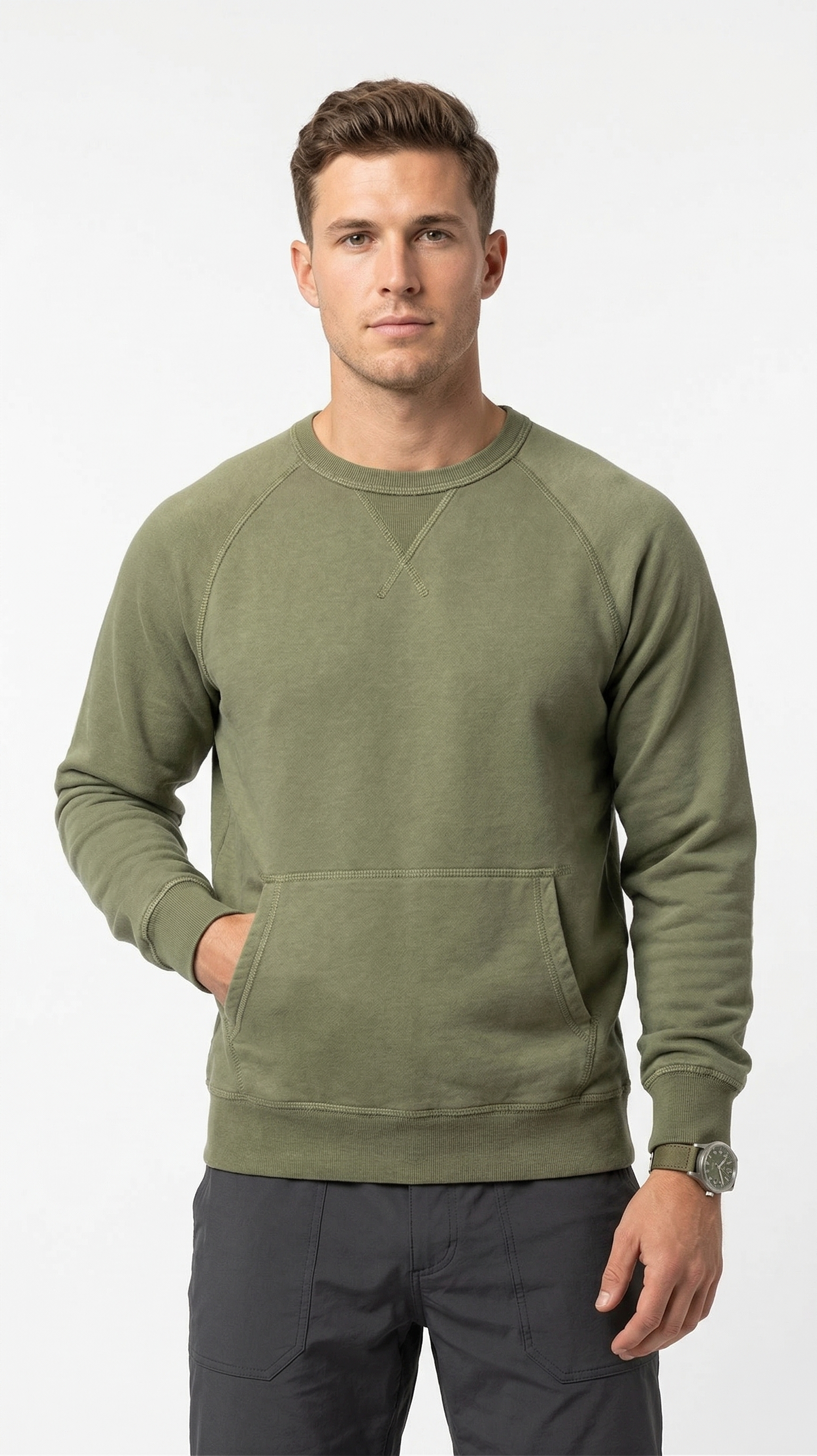 Essential Olive Raglan Sweatshirt – Aesthetic Hiking Collection