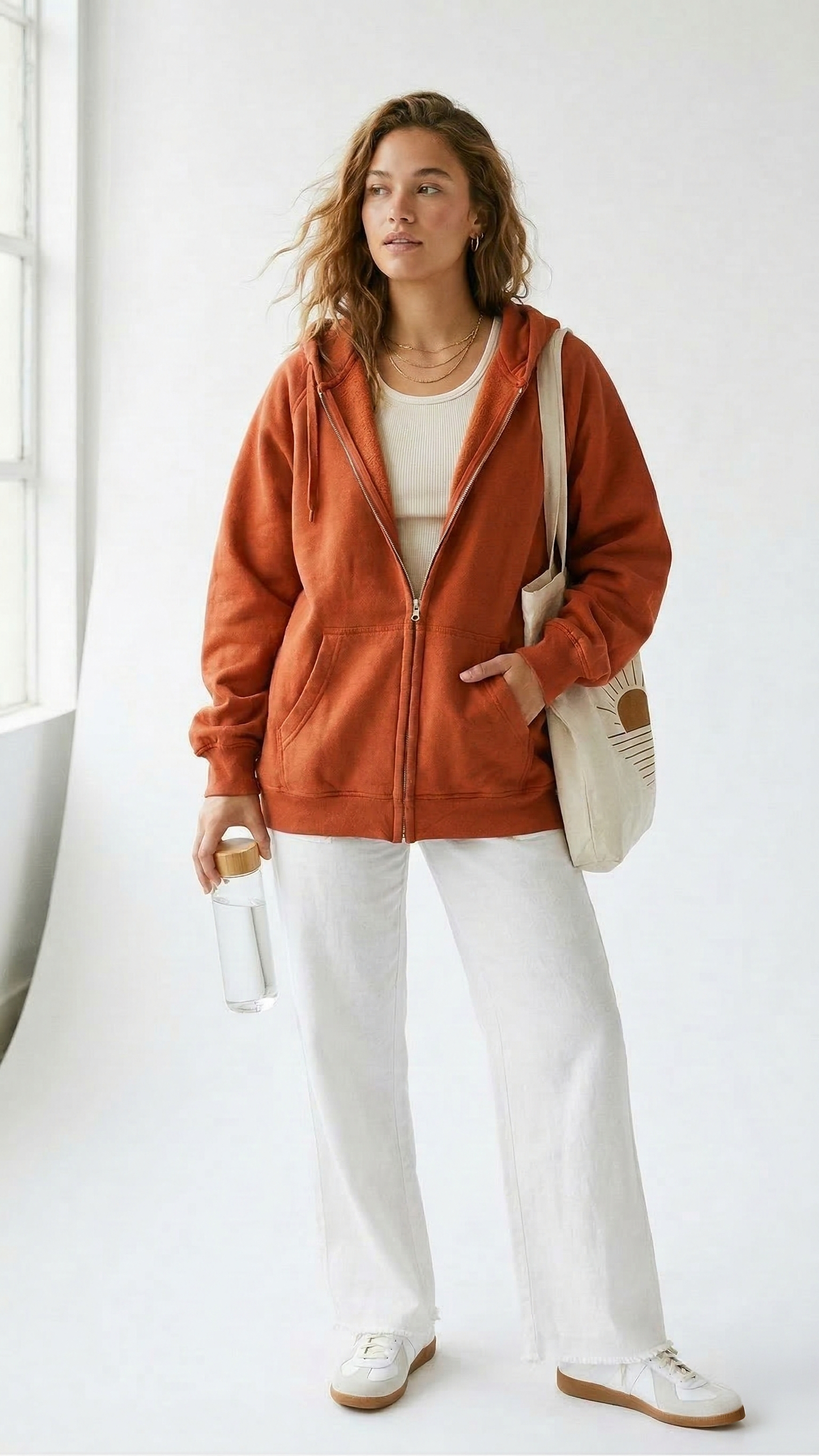 Tangerine Dream: Ultra-Cozy Women's Oversized Orange Zip-Up Hoodie