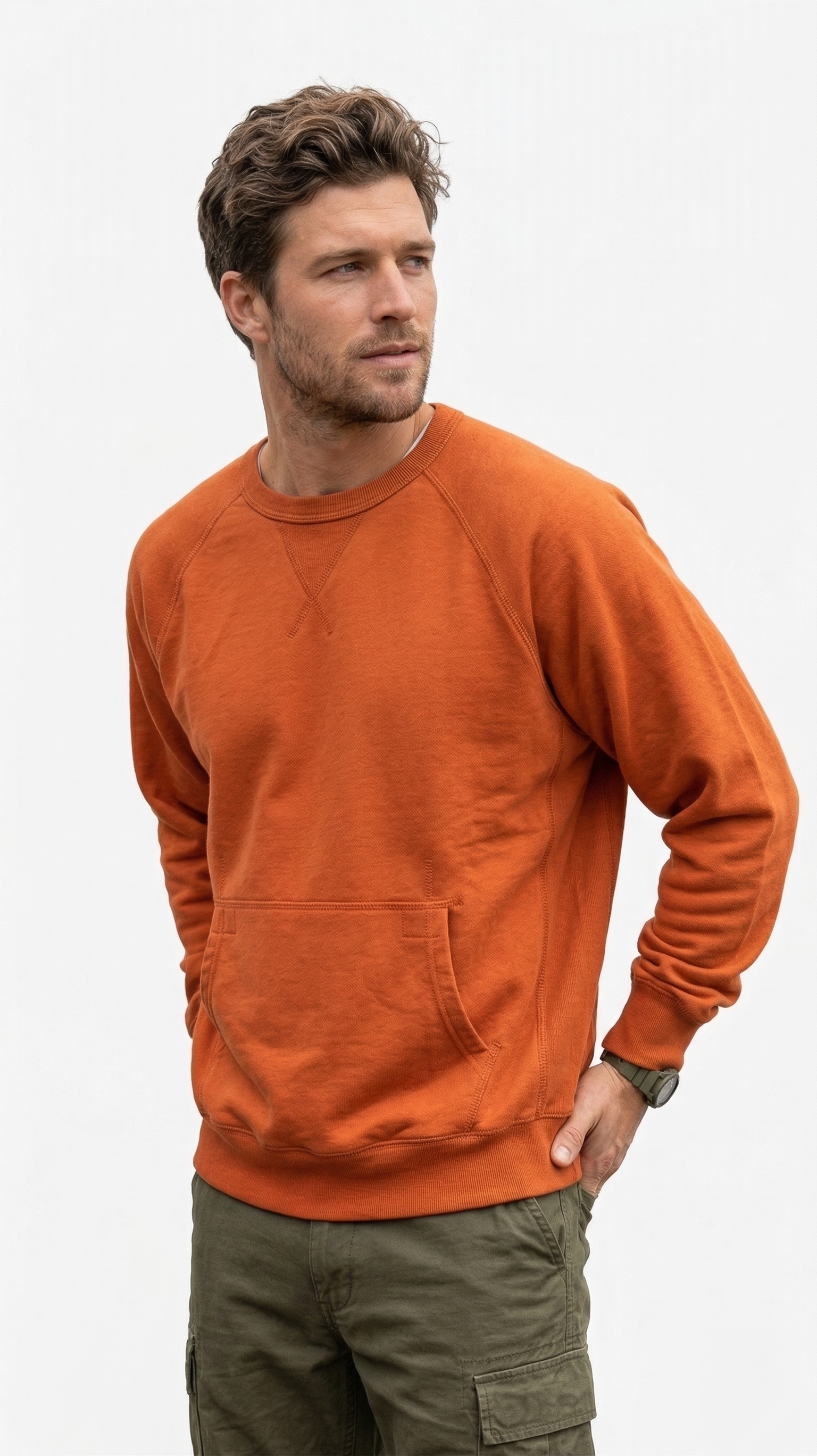 Premium Men's Terracotta Orange Raglan Sleeve Sweatshirt | 80% Cotton Blend Crewneck