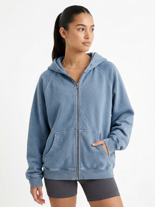 The Essential Oversized Zip Hoodie | Soft Denim Blue