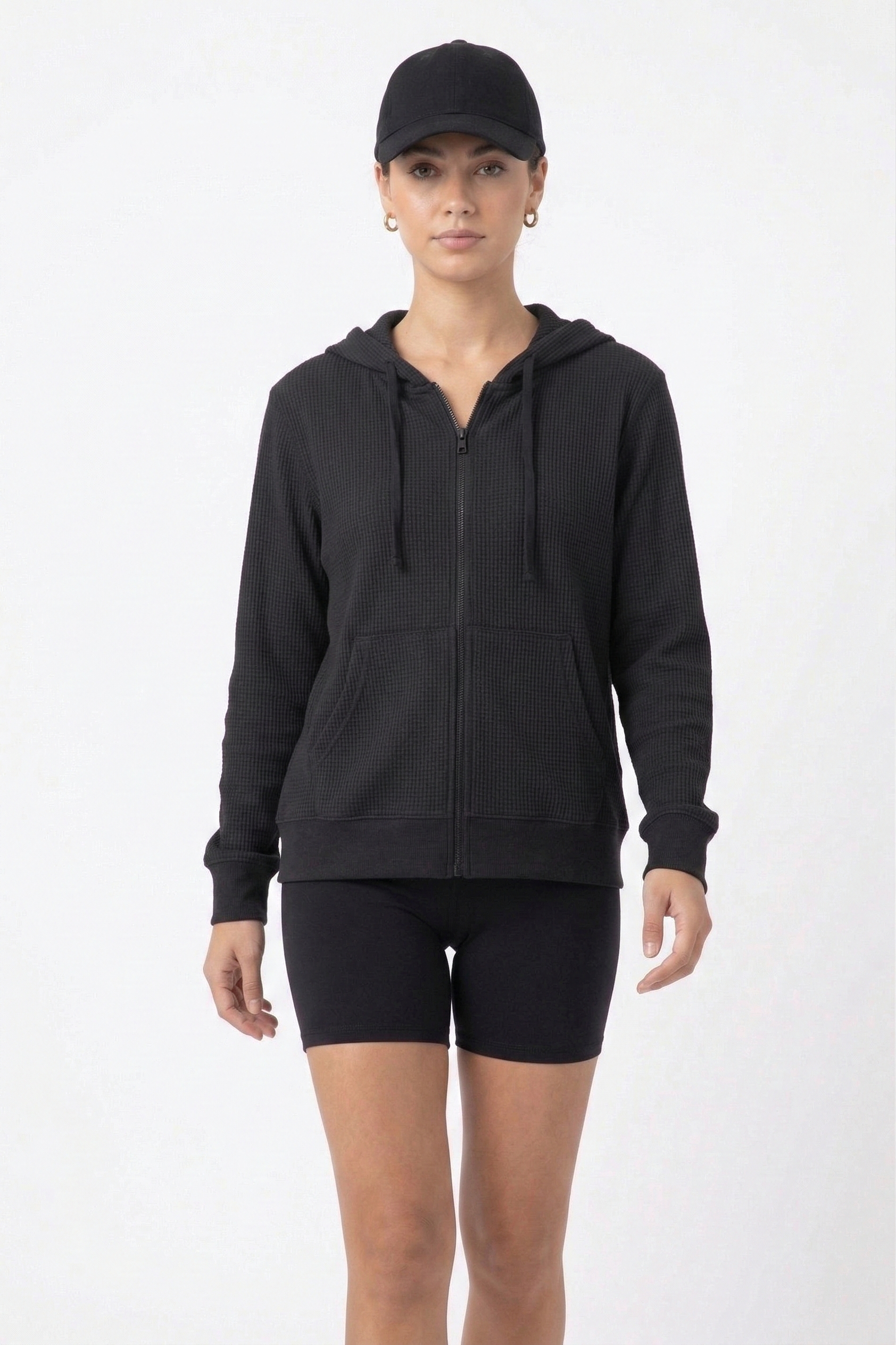 Off-Duty Waffle Hoodie - Black-L