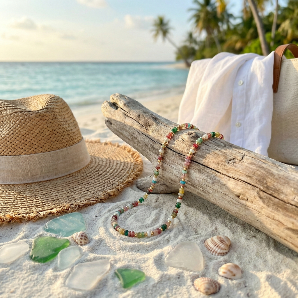 The Sunset Confetti Beaded Necklace | Multi-Color Gemstone Layering Choker