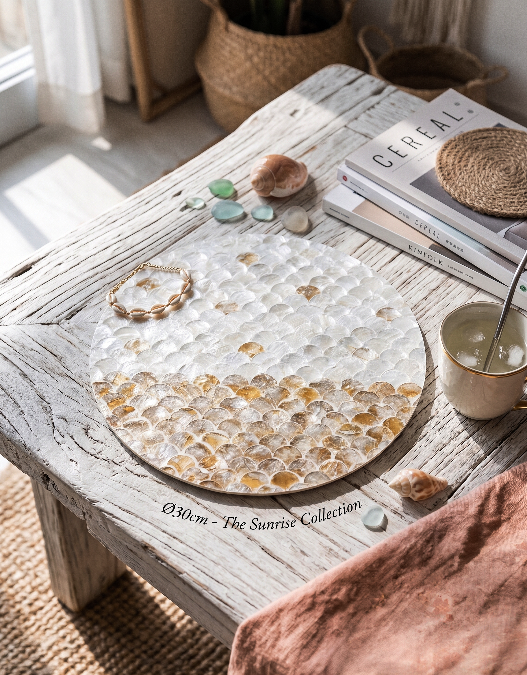 The Sunrise Shell Placemat | Iridescent Mother of Pearl Charger (30cm)