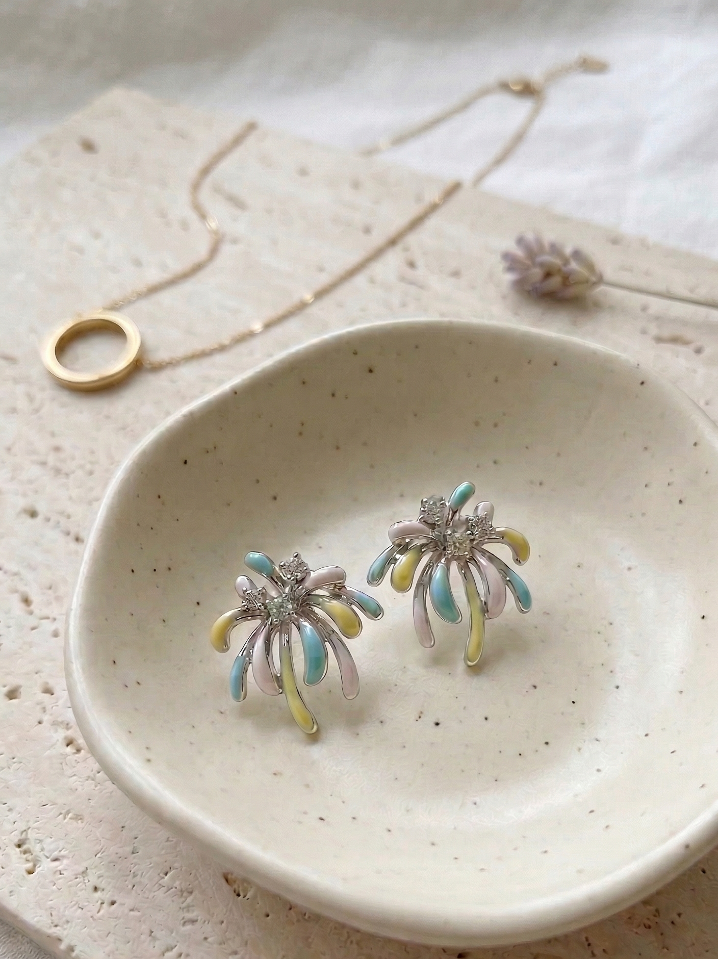 Aura Moments Pastel Fireworks Burst Stud Earrings - Silver & Multicolor Enamel