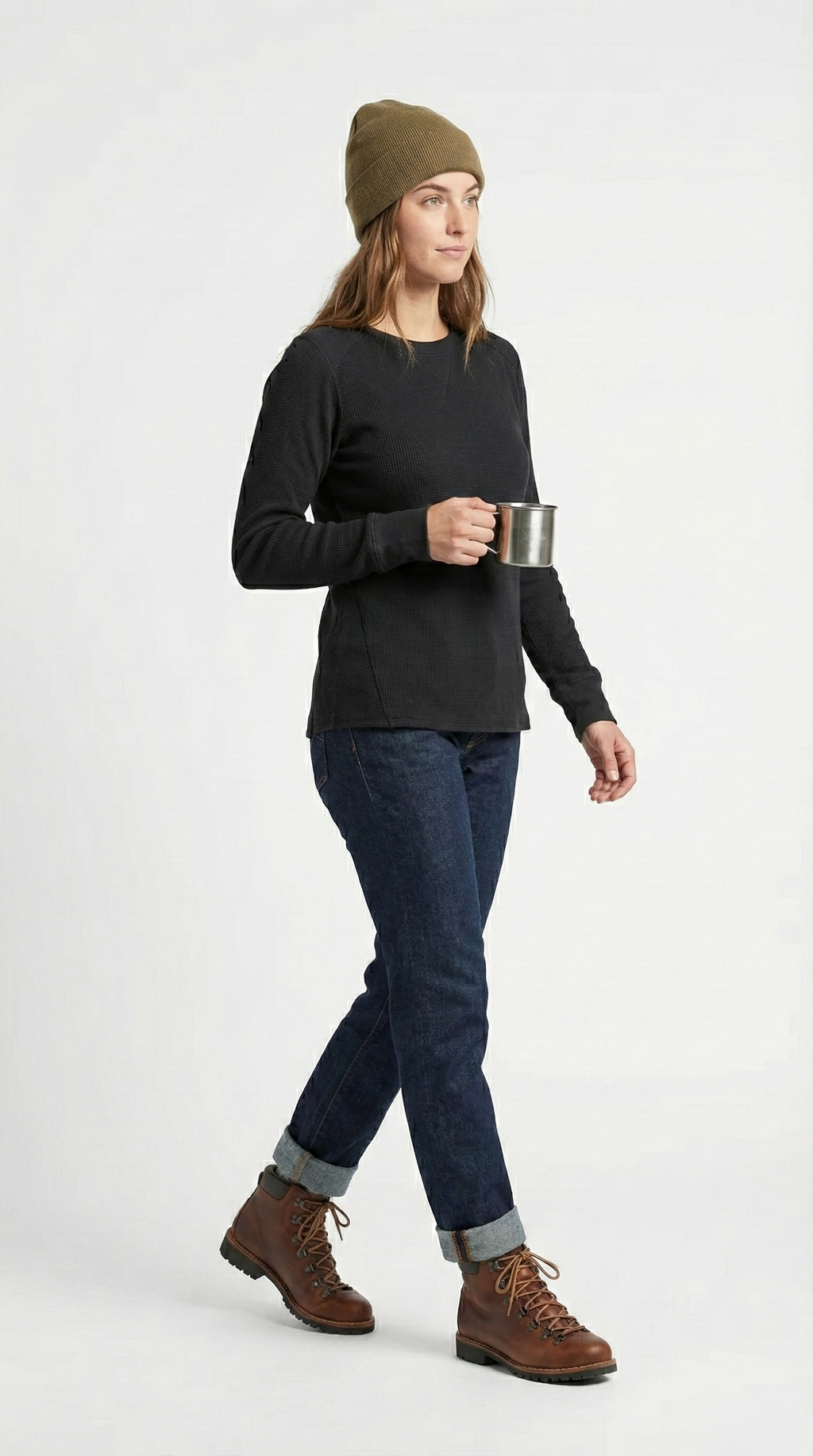 Unisex Heavyweight Waffle Knit Thermal Crewneck - Black (80% Cotton / 20% Poly)