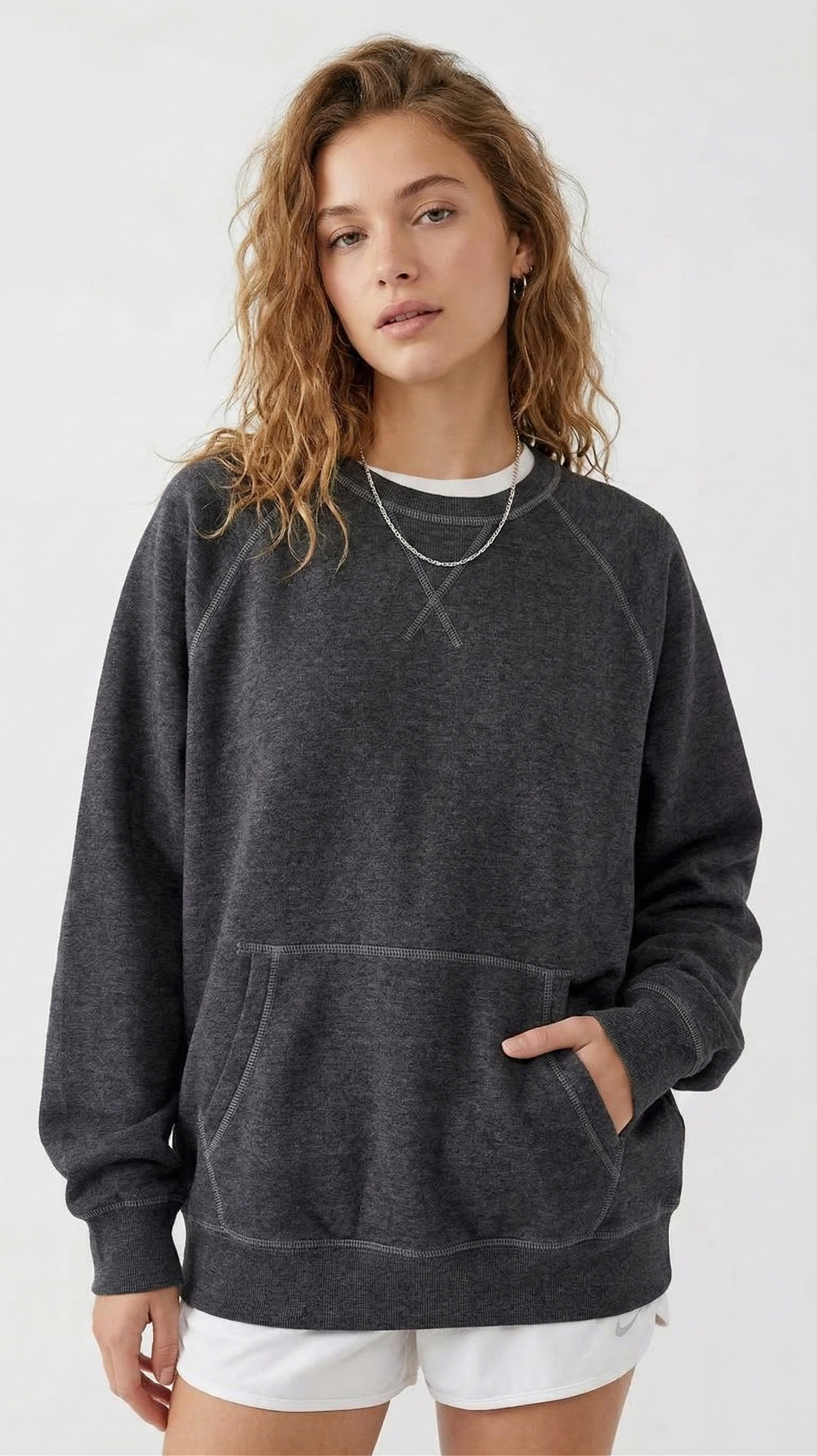 Oversized Raglan Pullover Sweatshirt – Dark Heather Grey