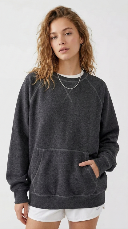 Oversized Raglan Pullover Sweatshirt – Dark Heather Grey