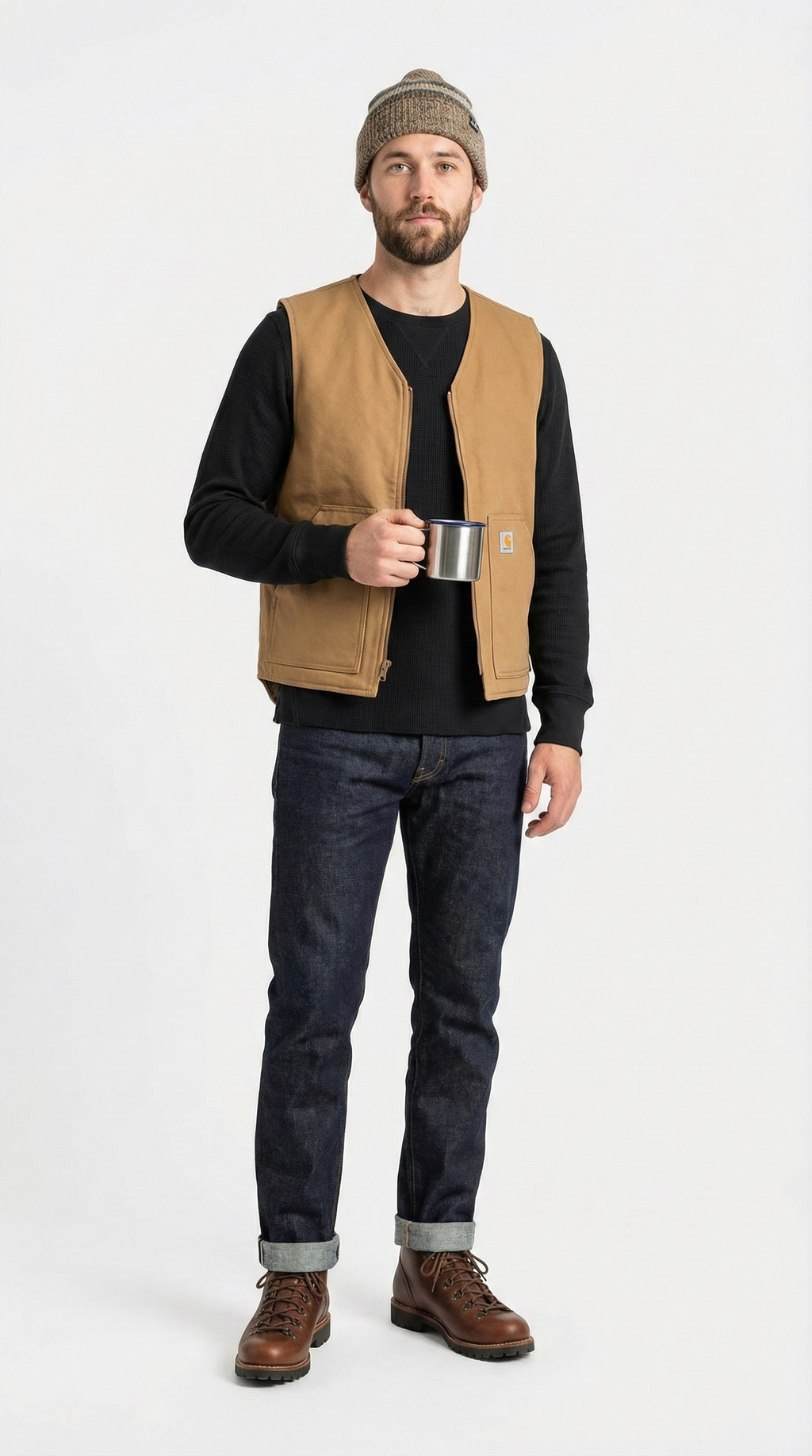 Unisex Heavyweight Waffle Knit Thermal Crewneck - Black (80% Cotton / 20% Poly)