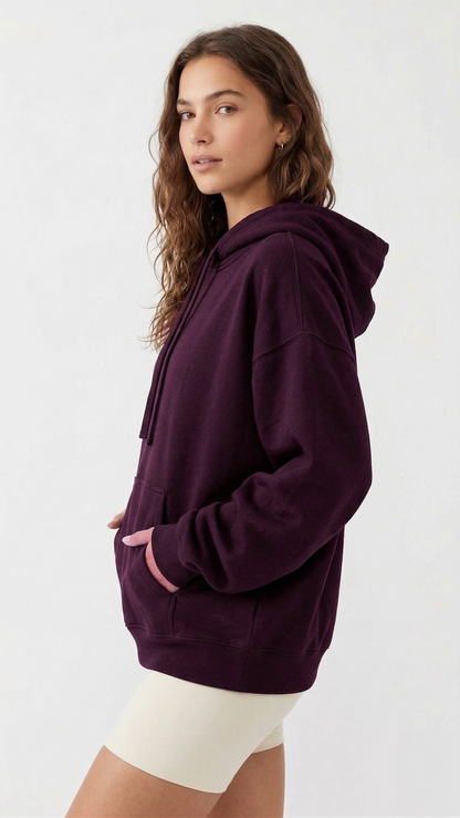 Unisex Deep Plum Oversized Cotton-Blend Hoodie