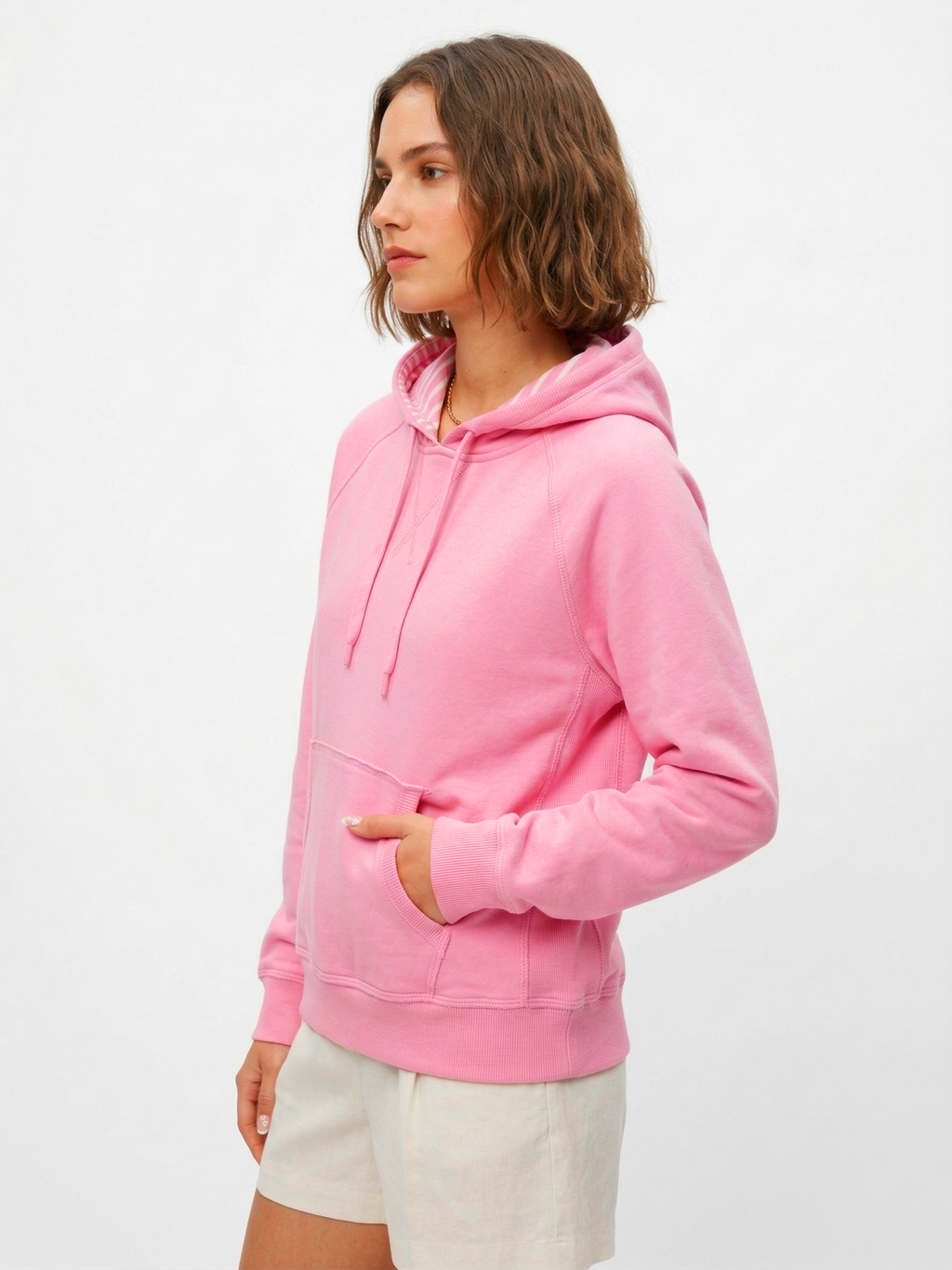 The Essential Cozy Pink Fleece Hoodie with Sweet Striped Hood Lining