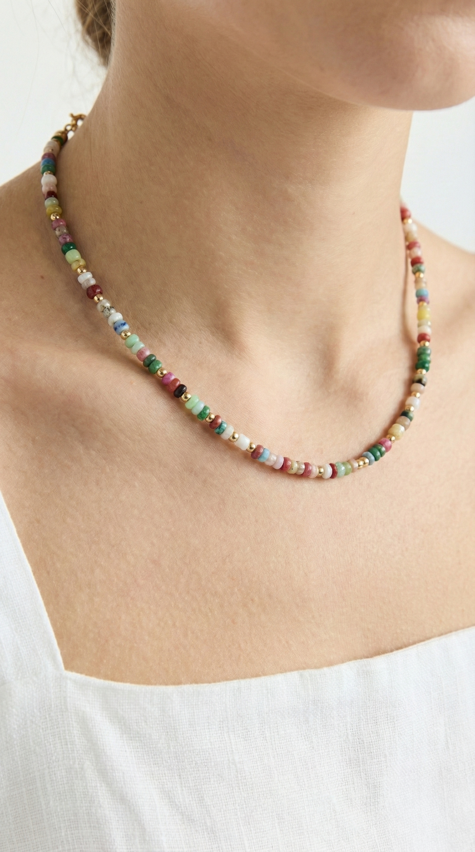 The Sunset Confetti Beaded Necklace | Multi-Color Gemstone Layering Choker