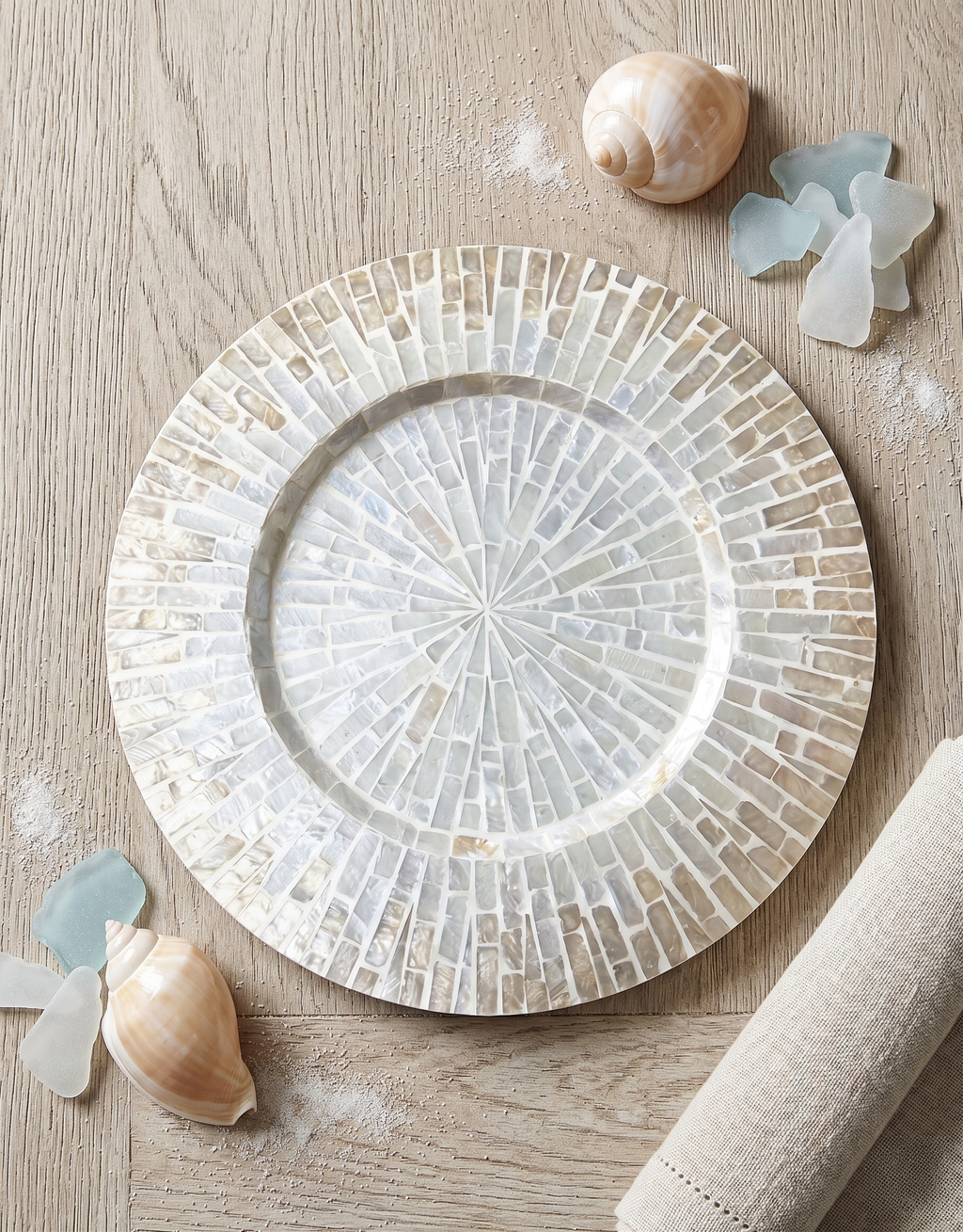 13-Inch Champagne Mother-of-Pearl Mosaic Round Charger Plate / Placemat