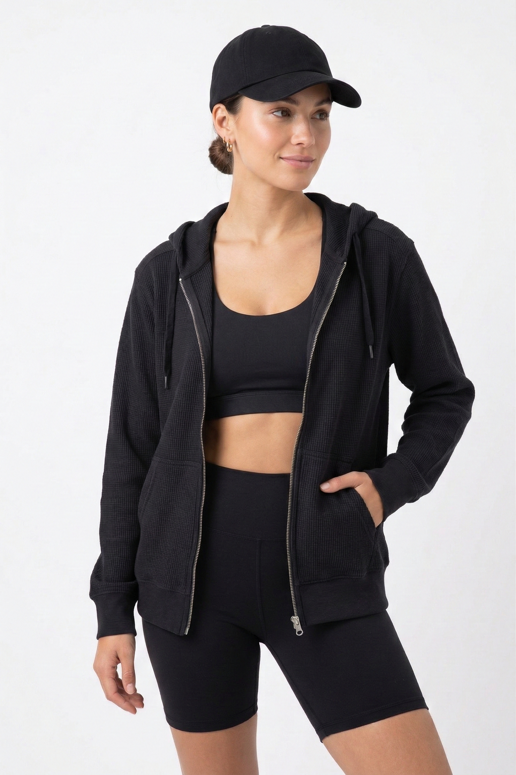 Off-Duty Waffle Hoodie - Black-L