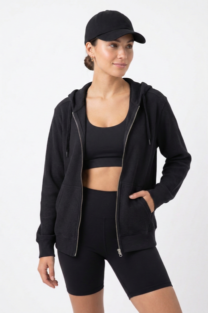 Off-Duty Waffle Hoodie - Black-L